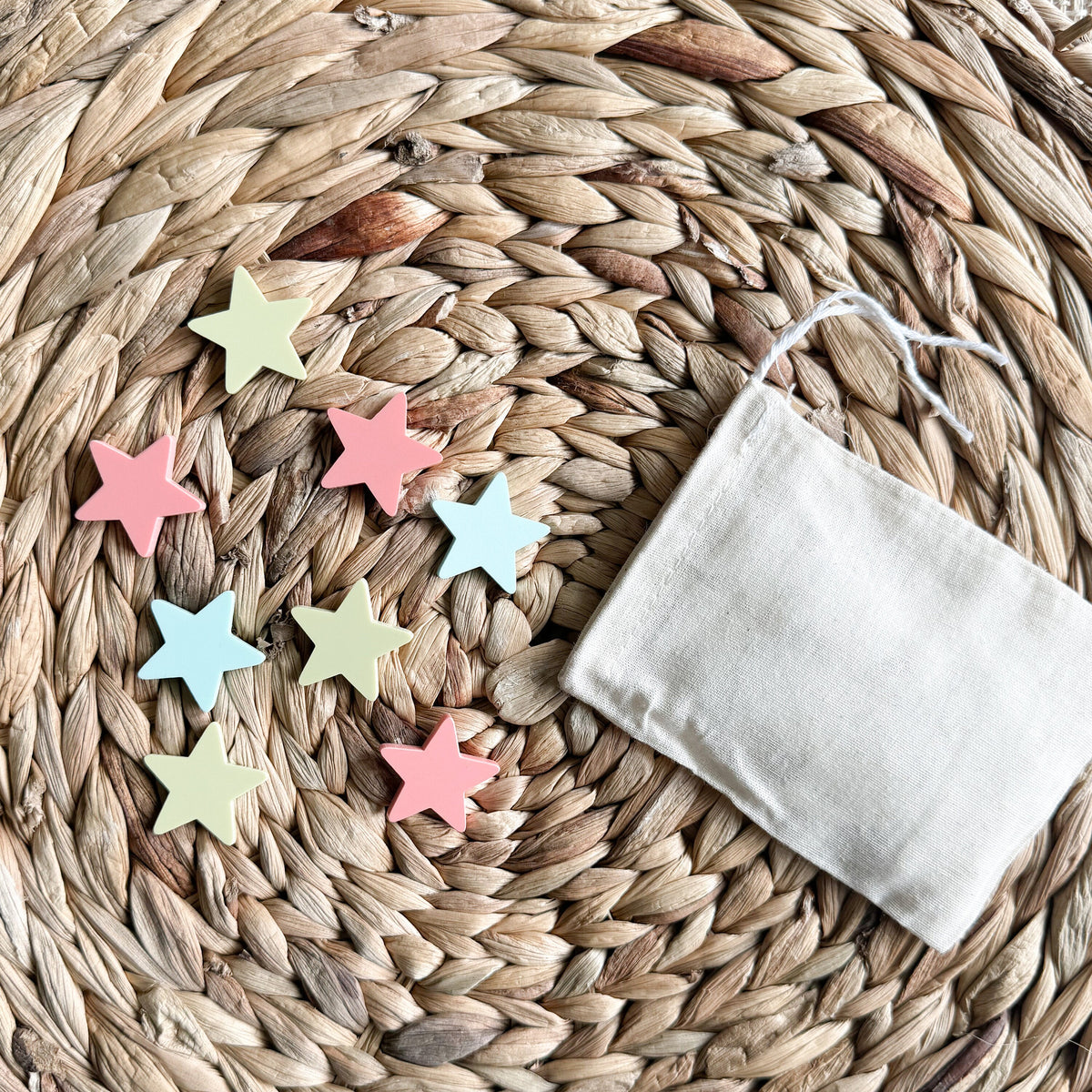 Seasonal acrylic star tokens for swapping colors in a star jar