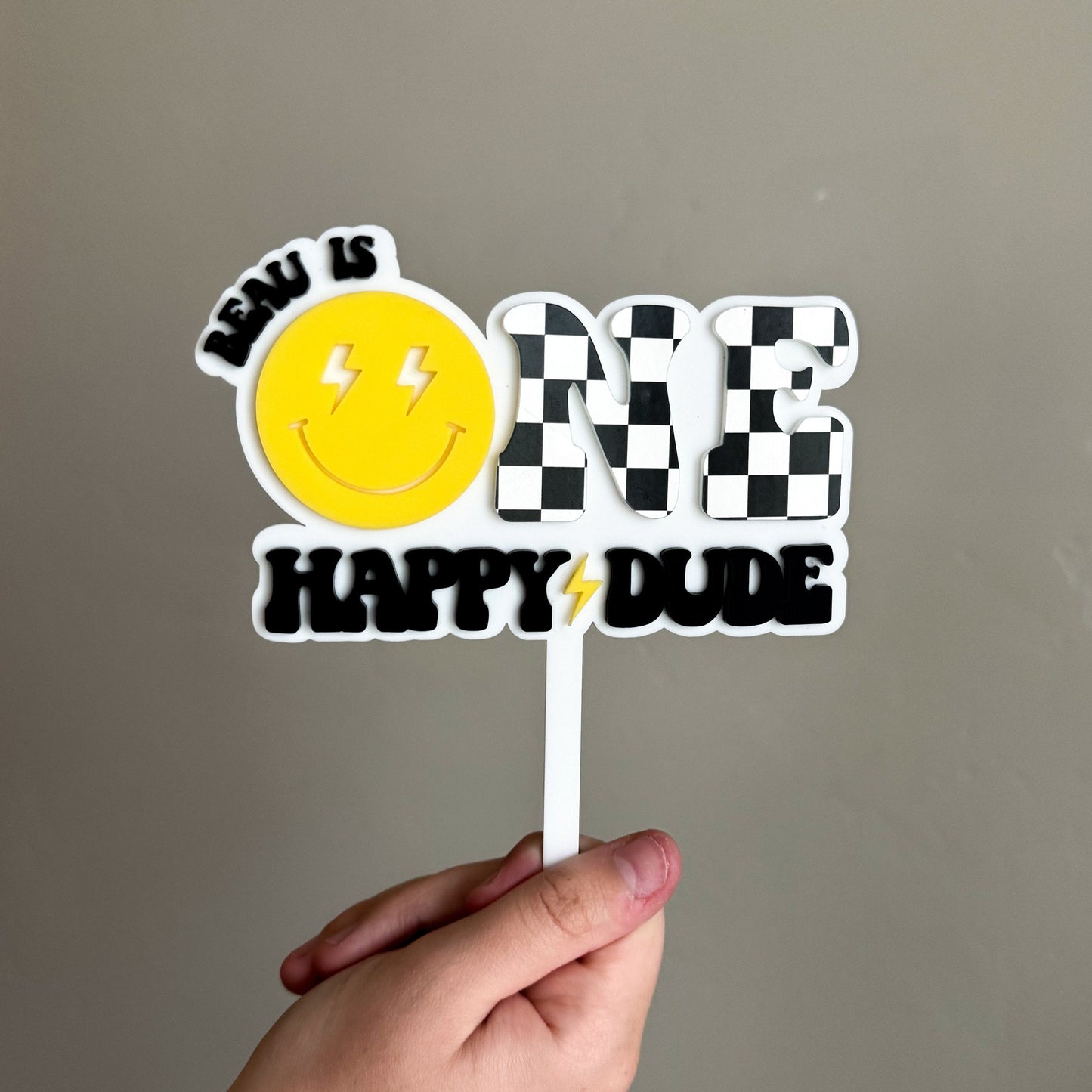 One Happy Dude First Birthday Cake Topper | Smiley 1st Party Decor Personalized Name