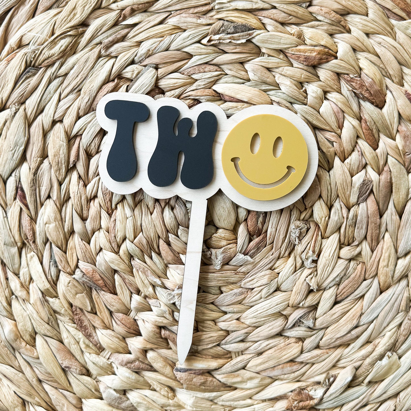 Two Cake Topper: Smiley Face 2nd Birthday Party Decor