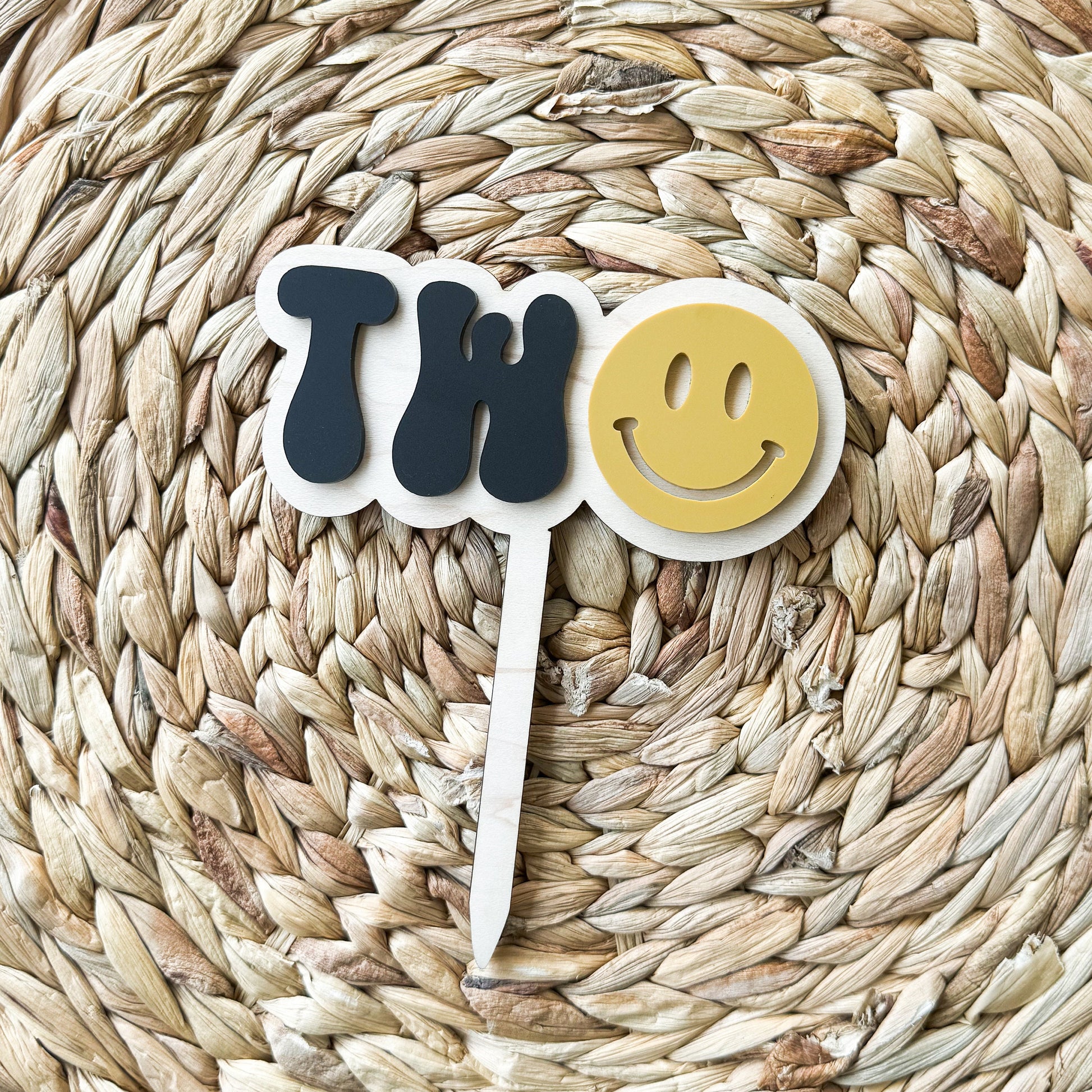 Two Cake Topper: Smiley Face 2nd Birthday Party Decor