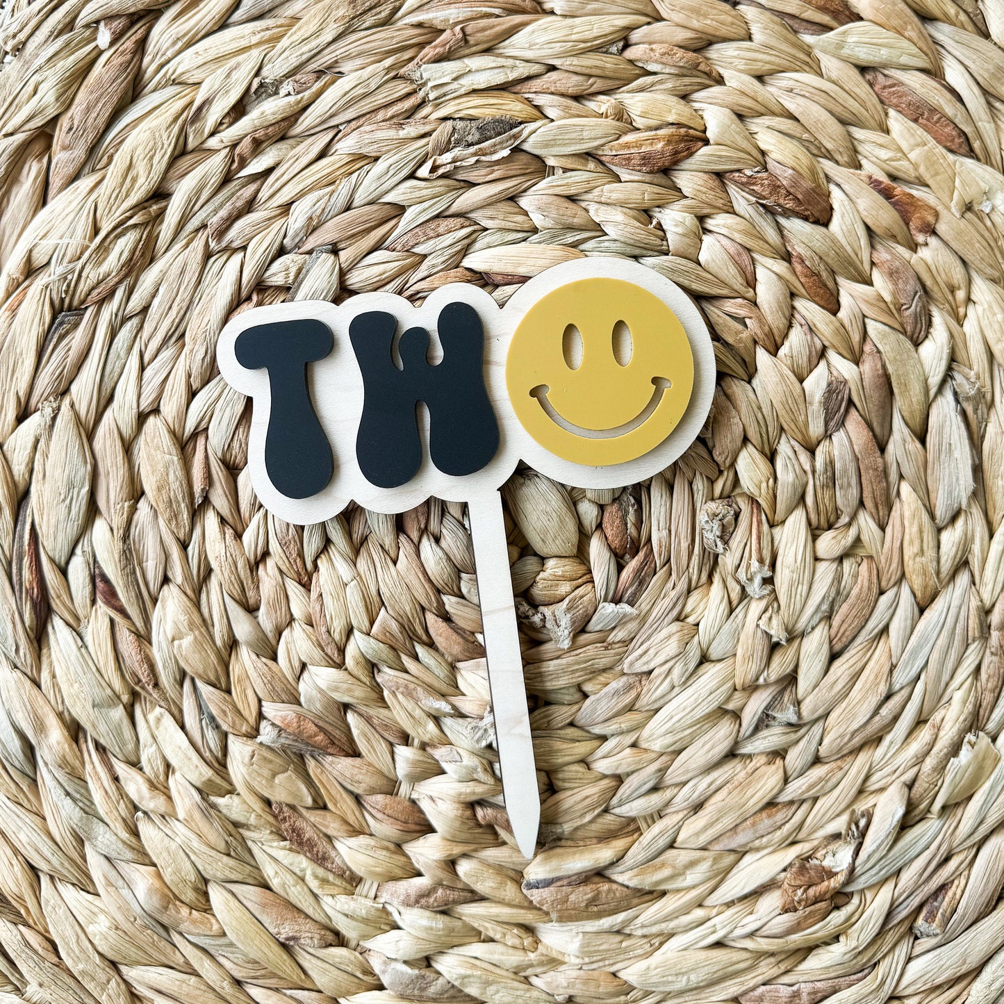 Two Cake Topper: Smiley Face 2nd Birthday Party Decor