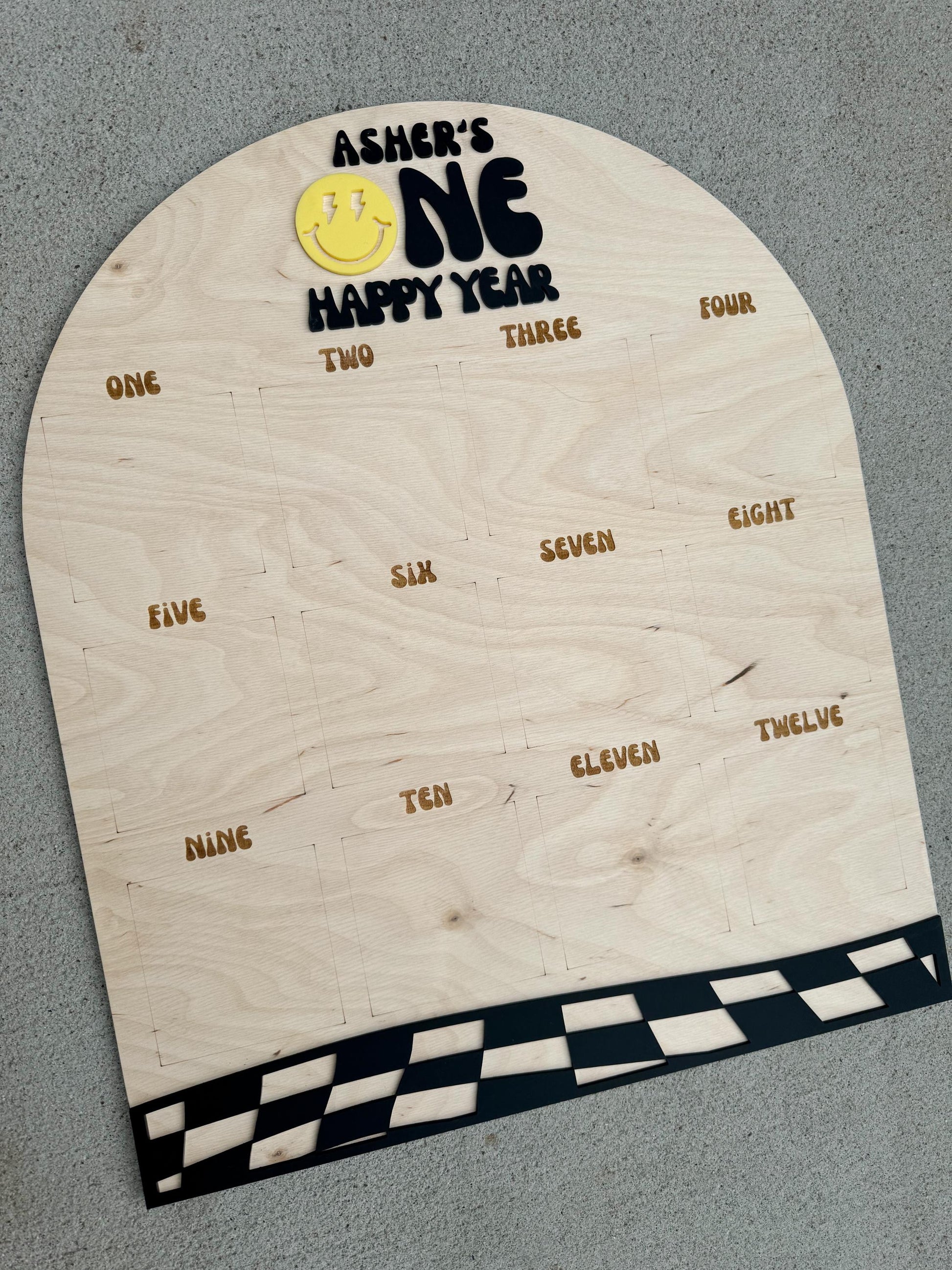 Personalized One Cool Dude first year photo display board for first birthday party