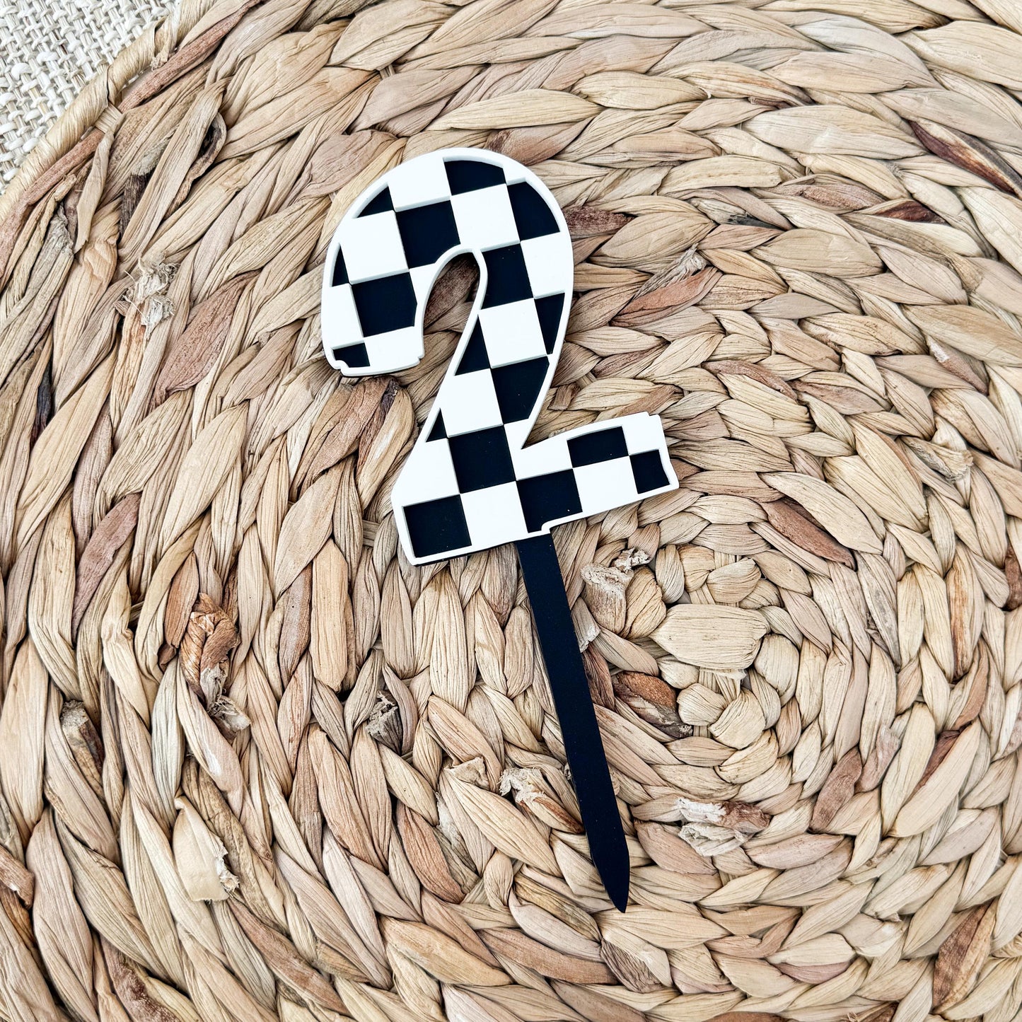 Checkerboard Number Cake Topper | Black and White Acrylic