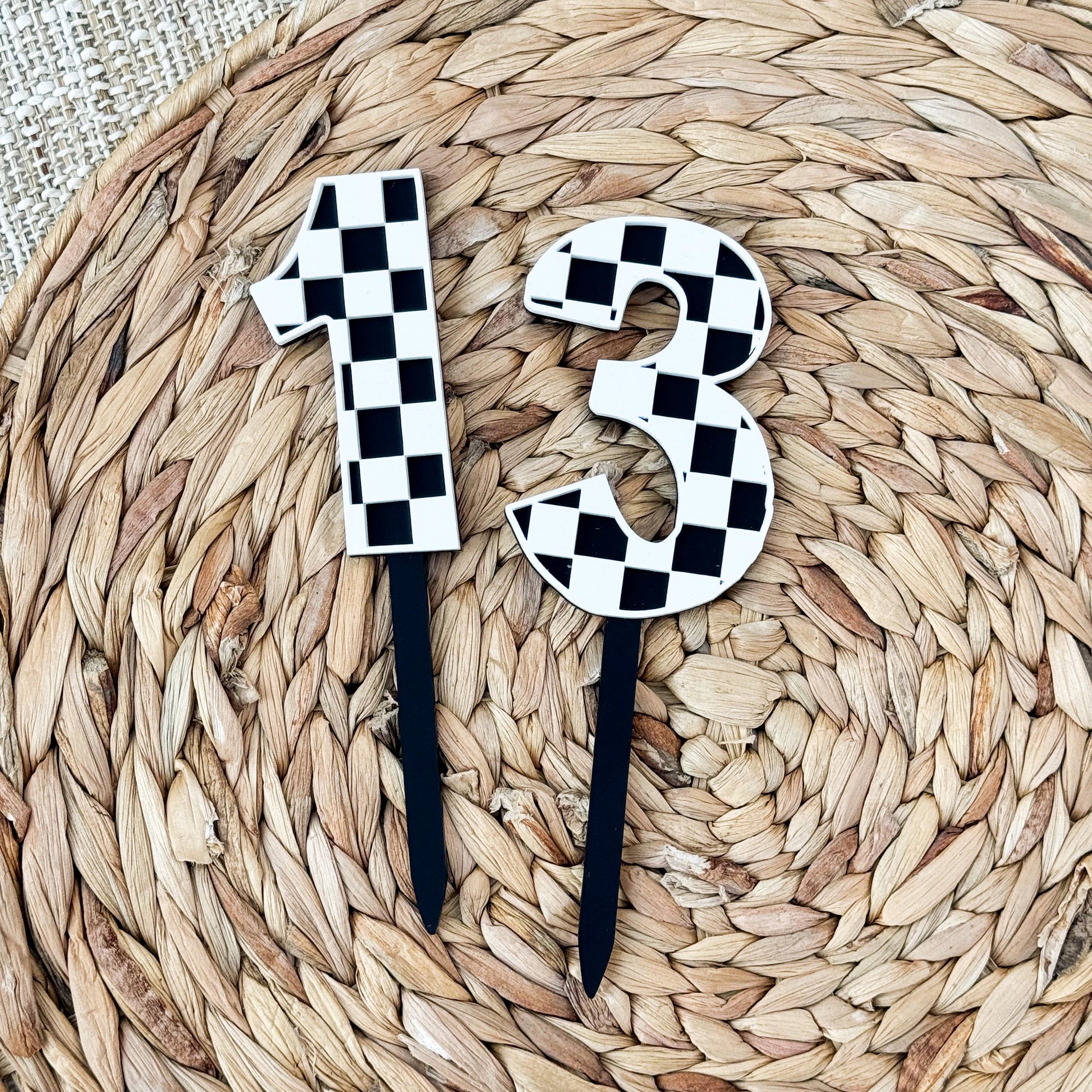 Checkerboard Number Cake Topper | Black and White Acrylic