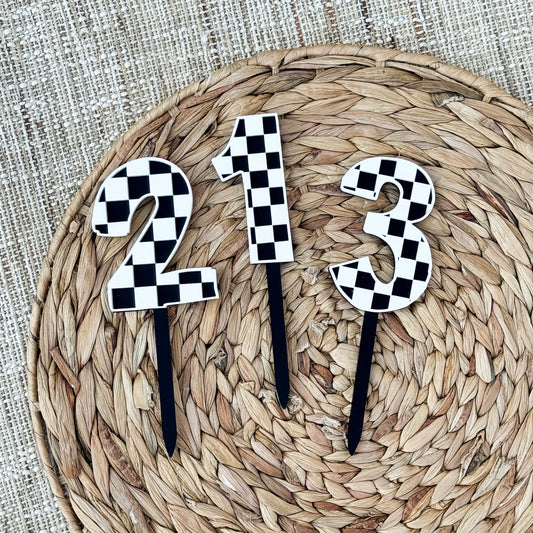 Checkerboard Number Cake Topper | Black and White Acrylic