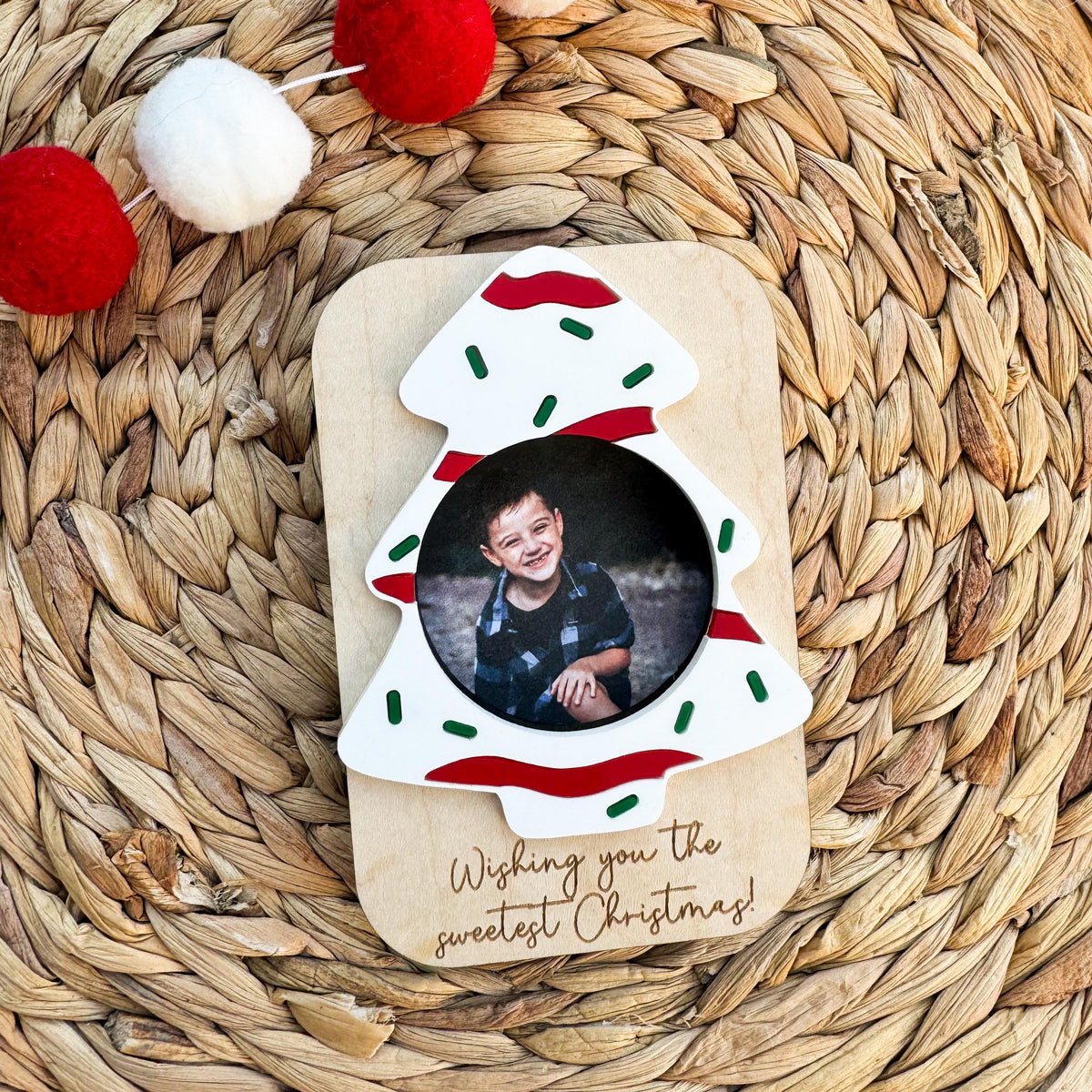 Festive wood and acrylic Christmas picture frame, a keepsake gift from kids