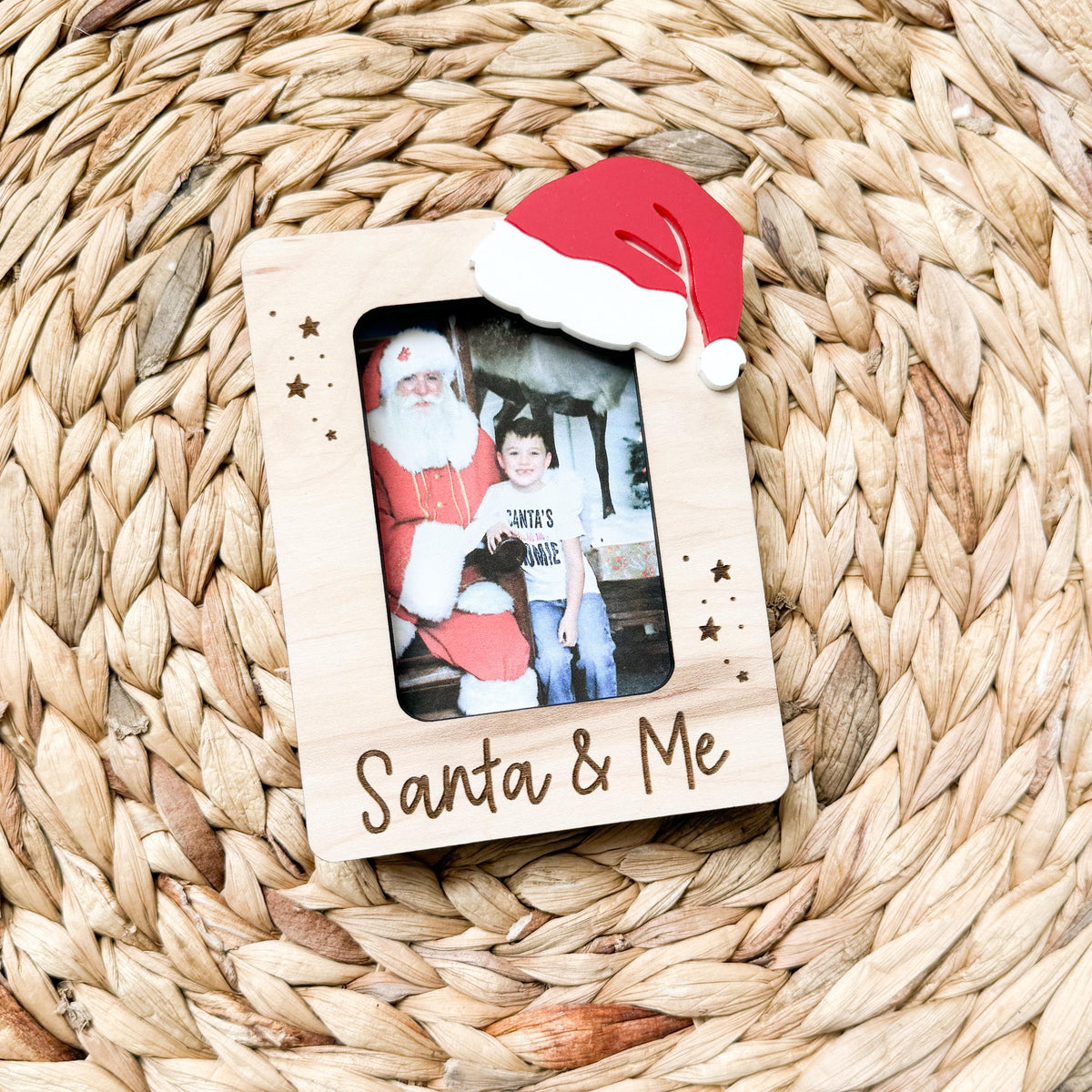 Santa photo frame ornament with a custom message for grandparents