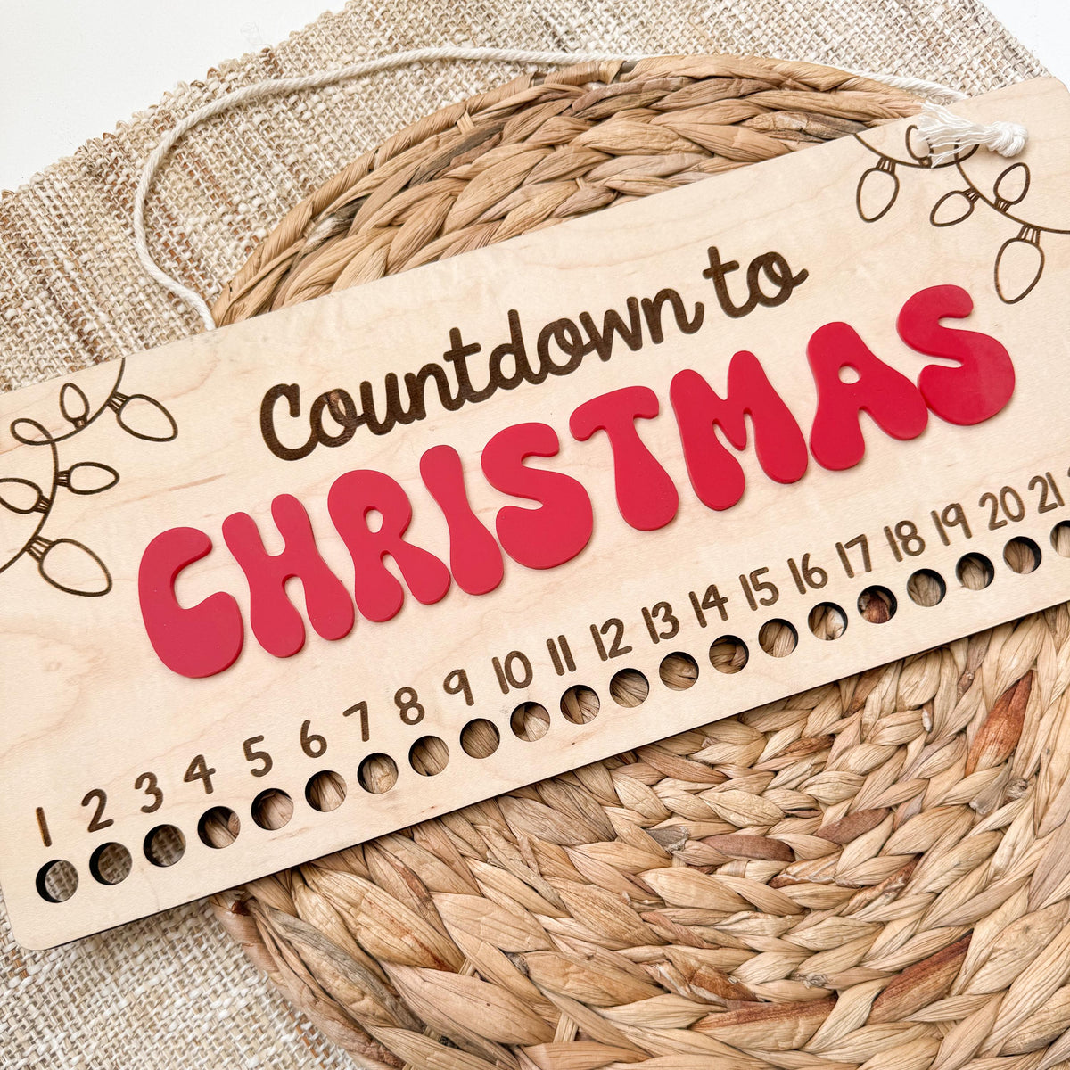 Holiday countdown decor in maple wood, a fun advent tradition for kids