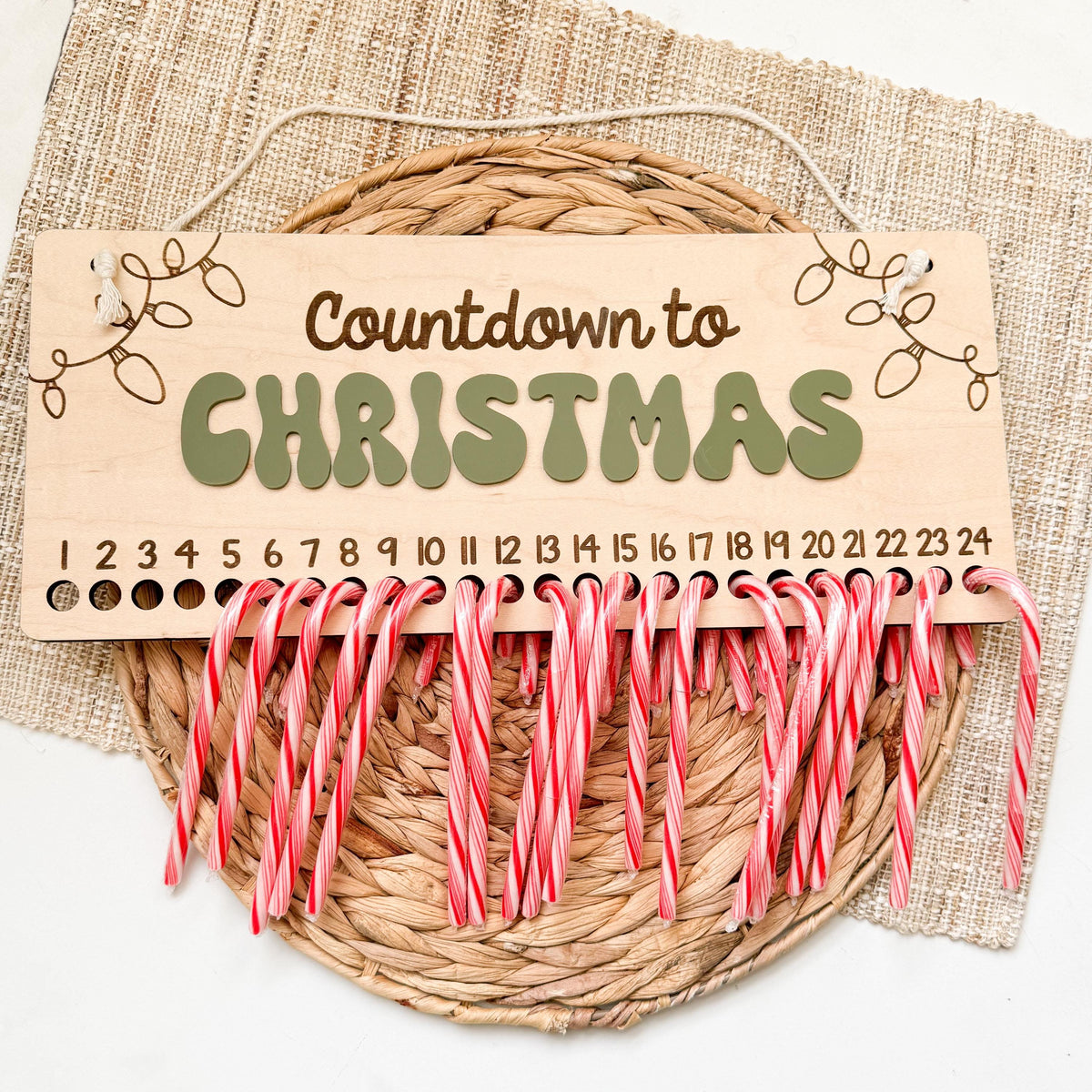 Candy cane Christmas countdown in maple wood and acrylic