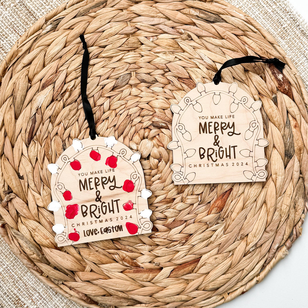 Paint your own wooden Christmas ornament engraved with a child's name and year
