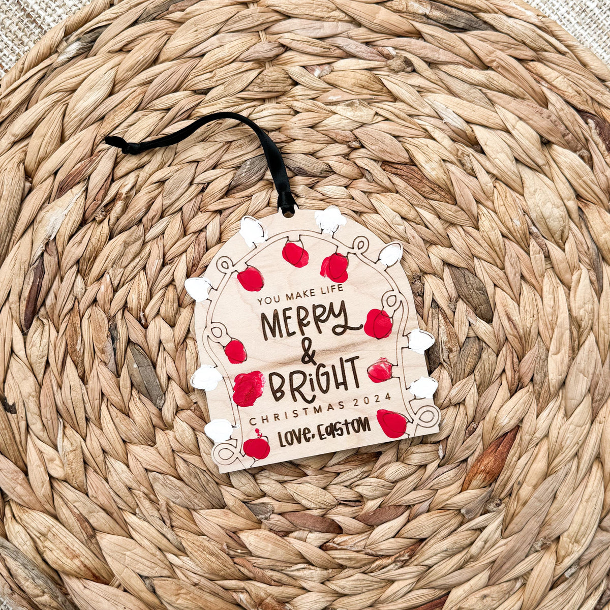 Personalized fingerprint lightbulb ornament, a keepsake gift for grandparents