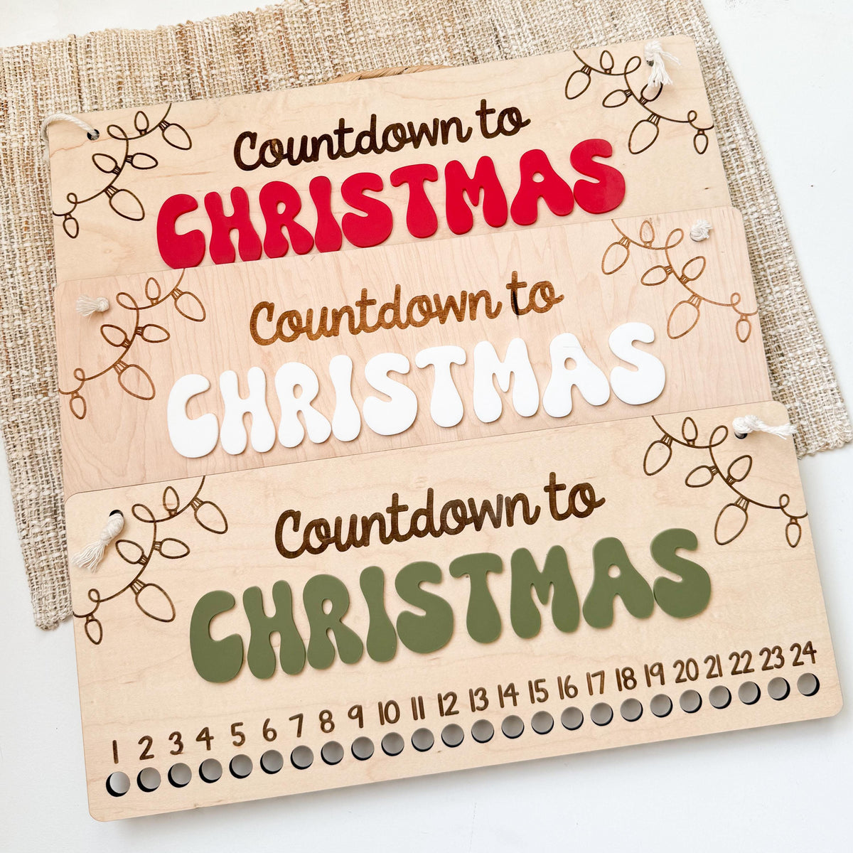 Wooden advent countdown with a candy cane for each day until Christmas