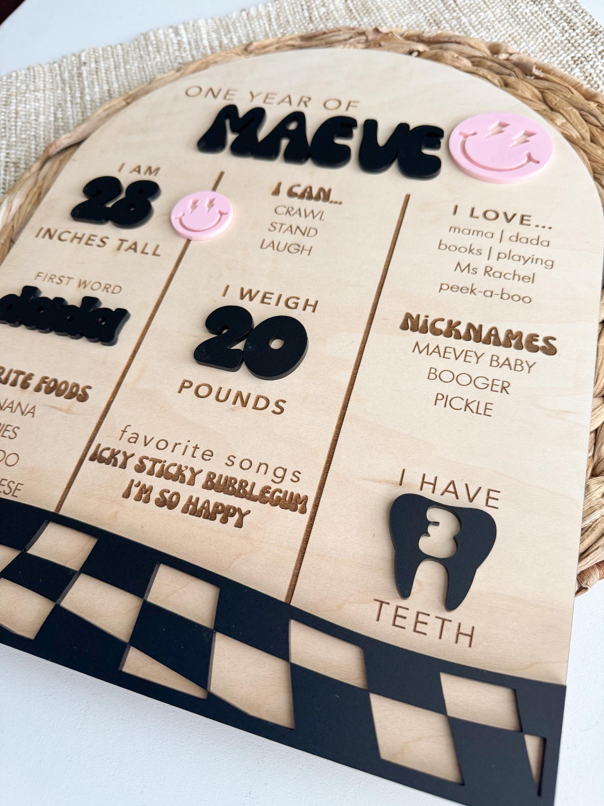 First Year Milestone Stat Board | One Happy Babe | One Happy Dude | 1st Birthday Party Decor | One Year of | Checkerboard | My First Year
