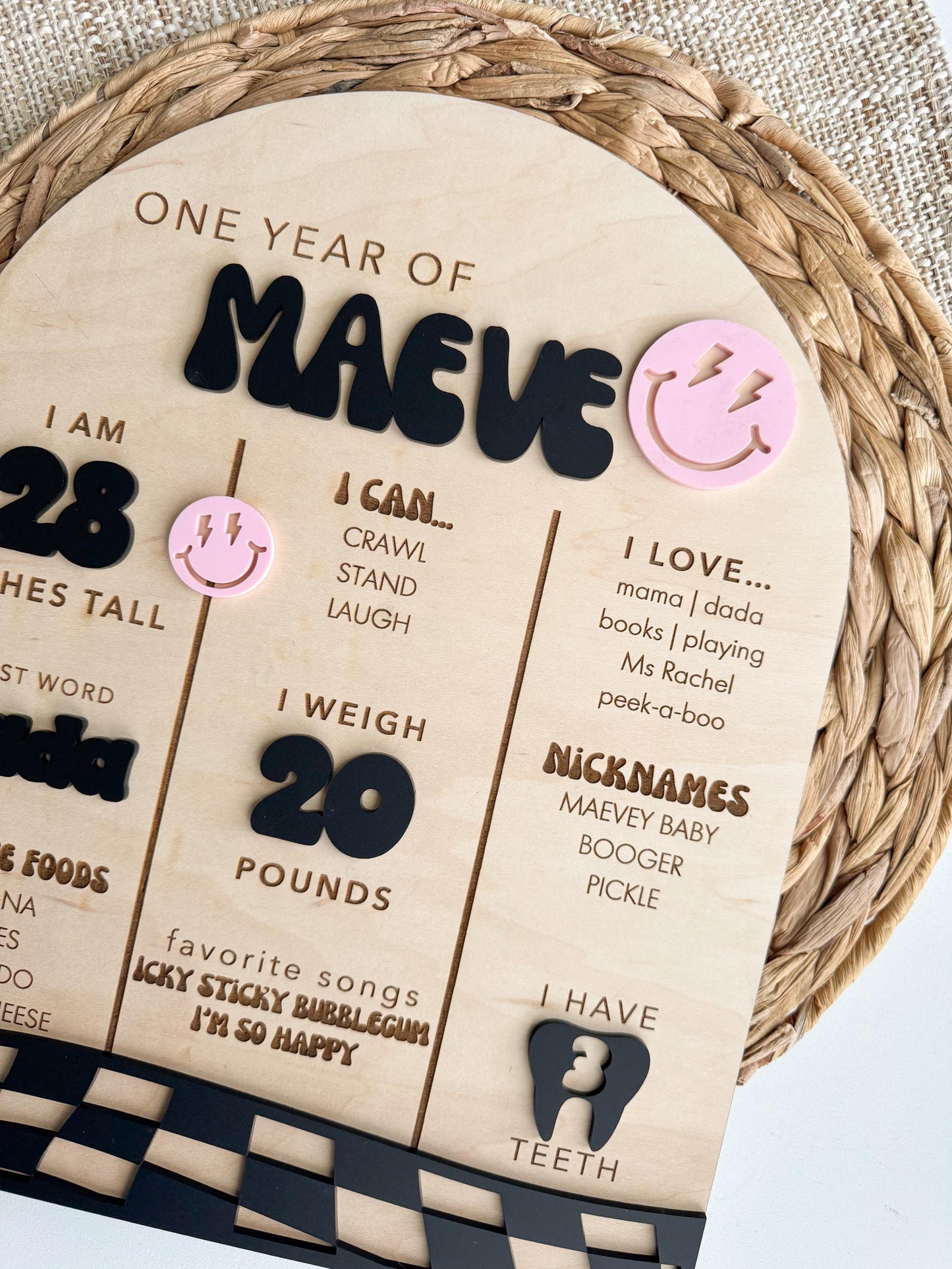 First Year Milestone Stat Board | One Happy Babe | One Happy Dude | 1st Birthday Party Decor | One Year of | Checkerboard | My First Year