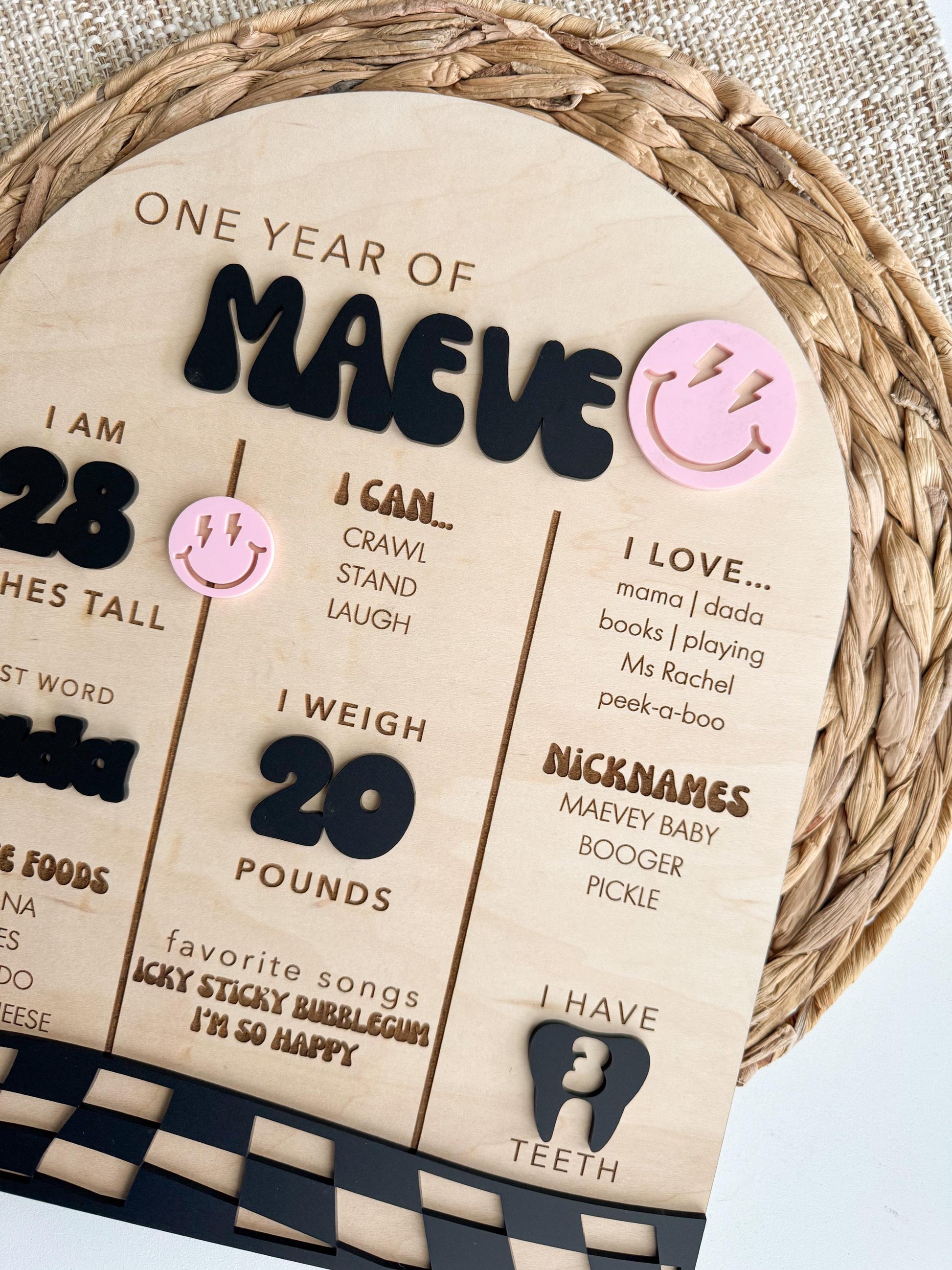 First Year Milestone Stat Board | One Happy Babe | One Happy Dude | 1st Birthday Party Decor | One Year of | Checkerboard | My First Year