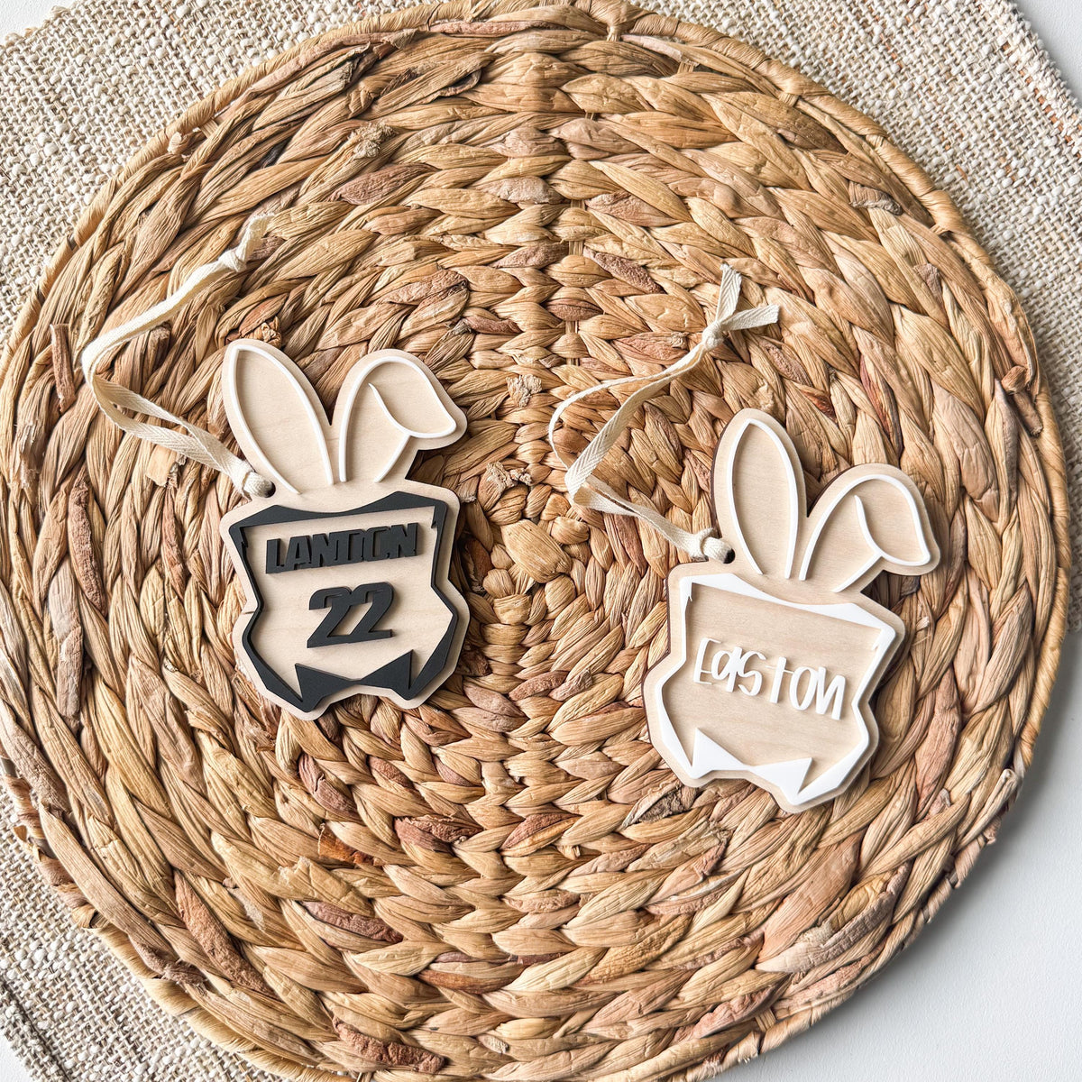 Personalized dirt bike number plate Easter basket tag with bunny ears