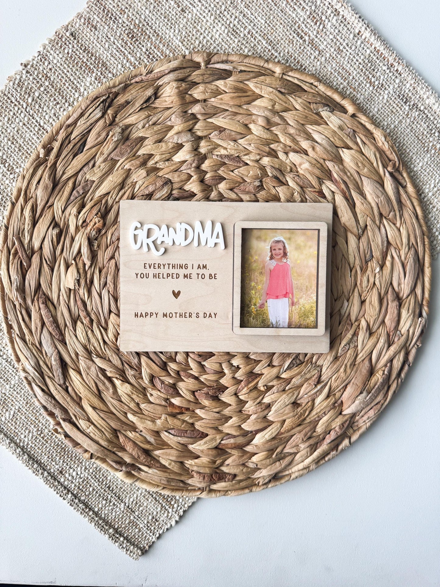 Personalized wooden photo frame magnet for Dad displayed on fridge, Father's Day gift