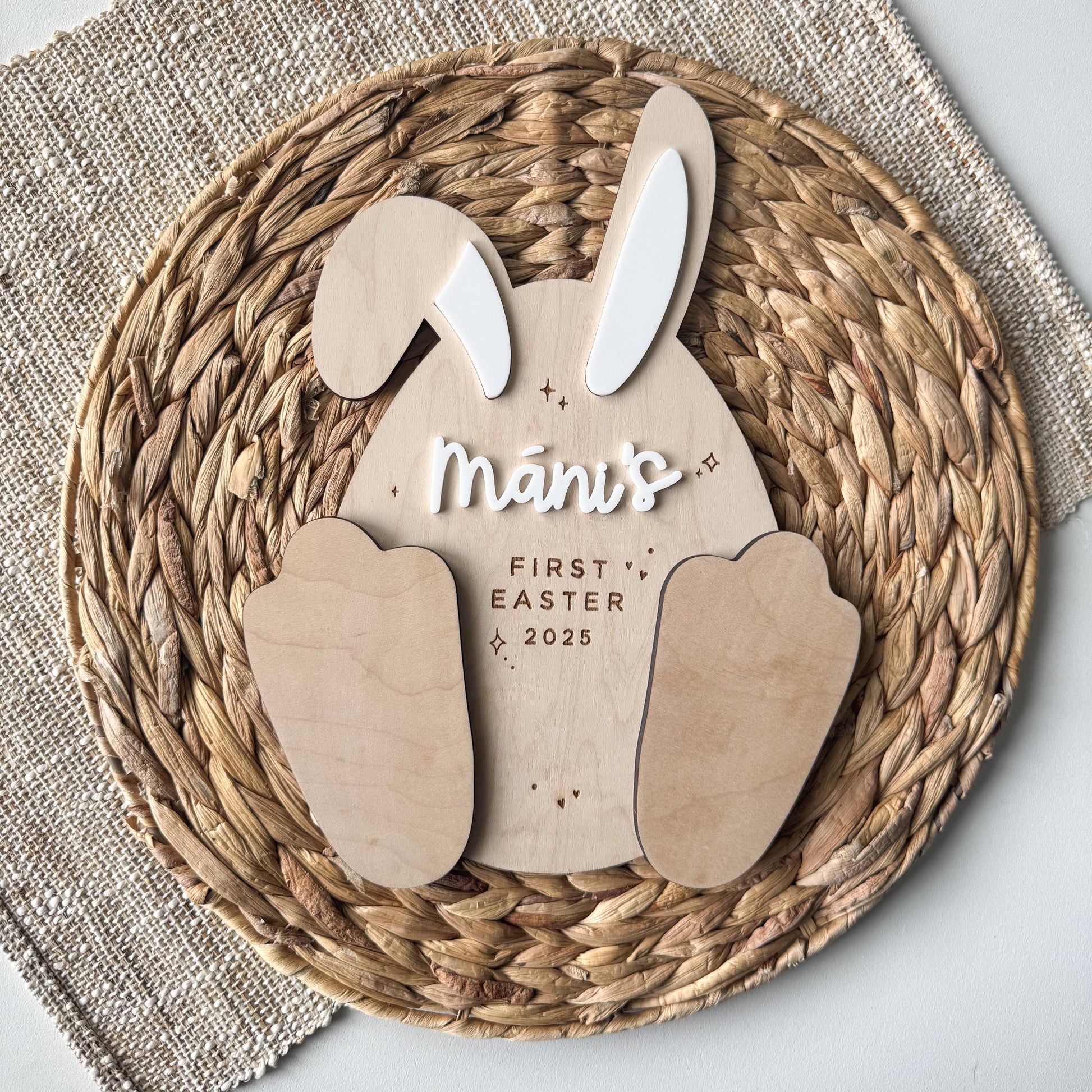 Personalized Easter Bunny Footprint Sign | Custom Wood Keepsake