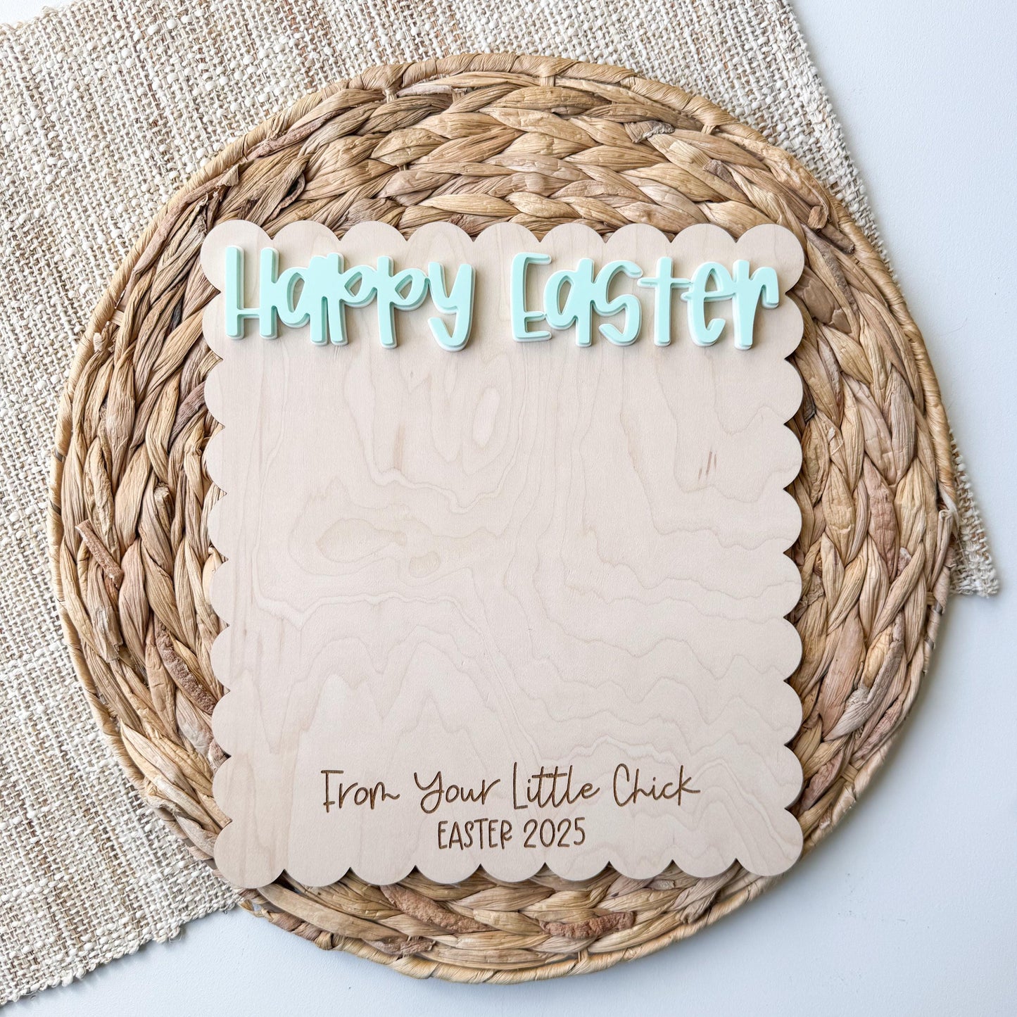 Personalized Baby's First Easter handprint sign with chick design on maple wood