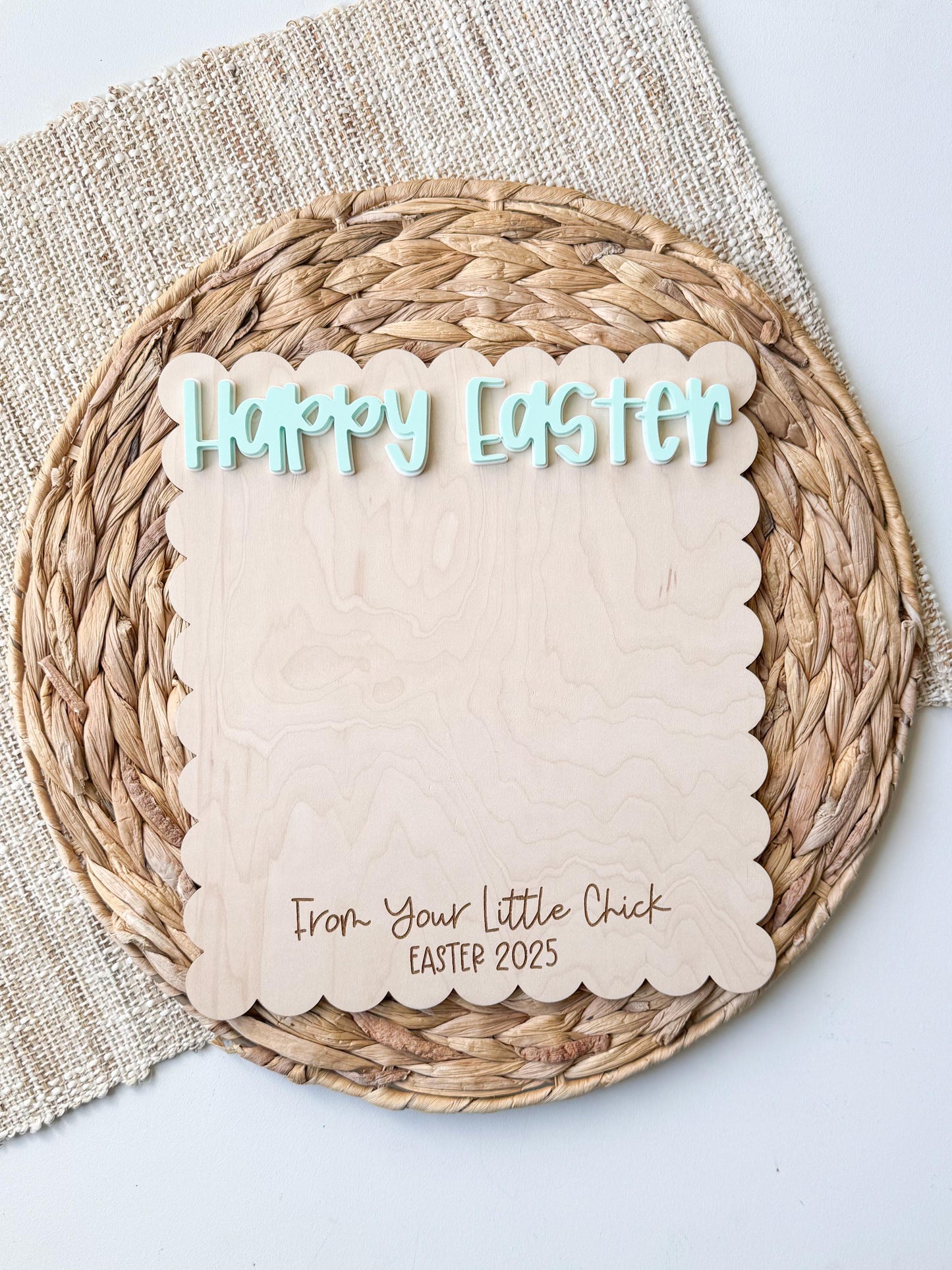 Baby's First Easter personalized chick handprint sign in maple wood, sweet keepsake
