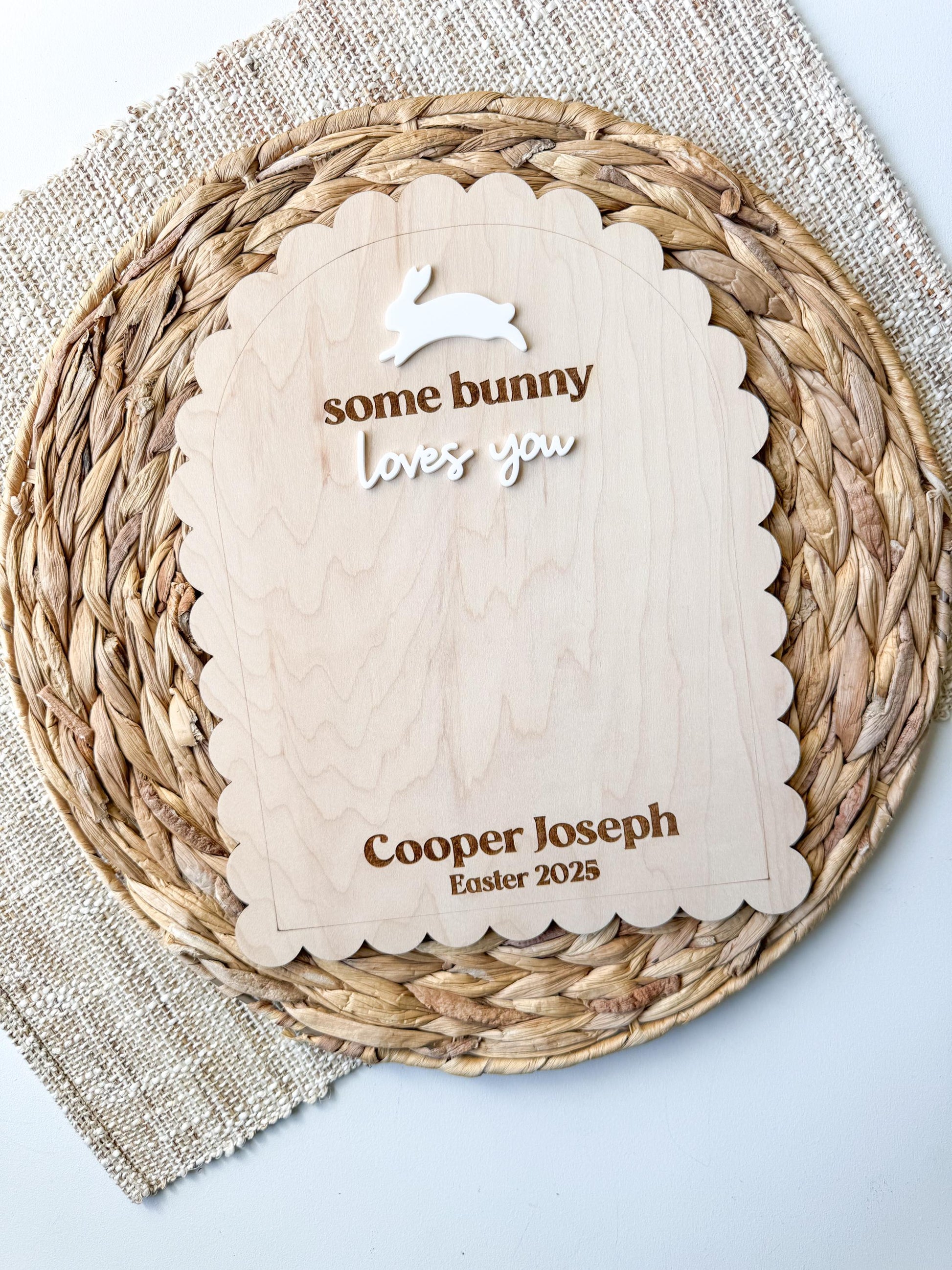 Some Bunny Loves You Easter handprint wood sign with child's name, spring keepsake