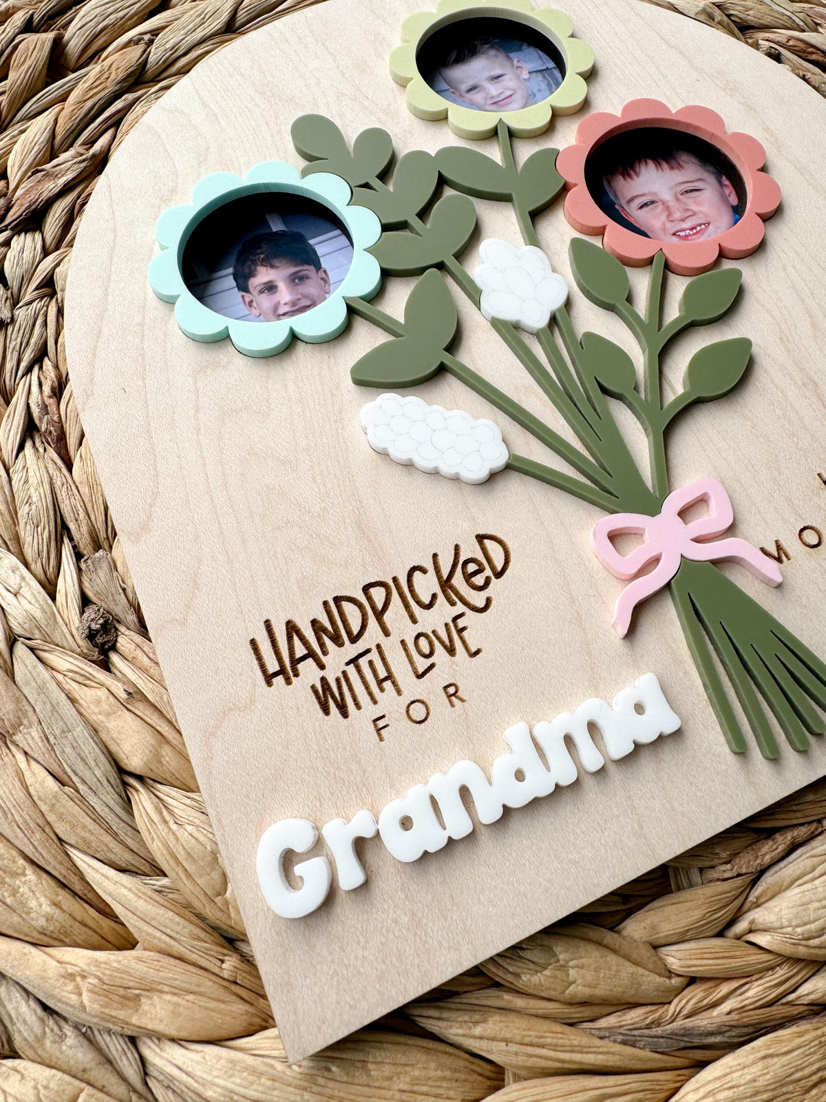 Personalized Photo Flower Bouquet | Mother's Day Wood Sign