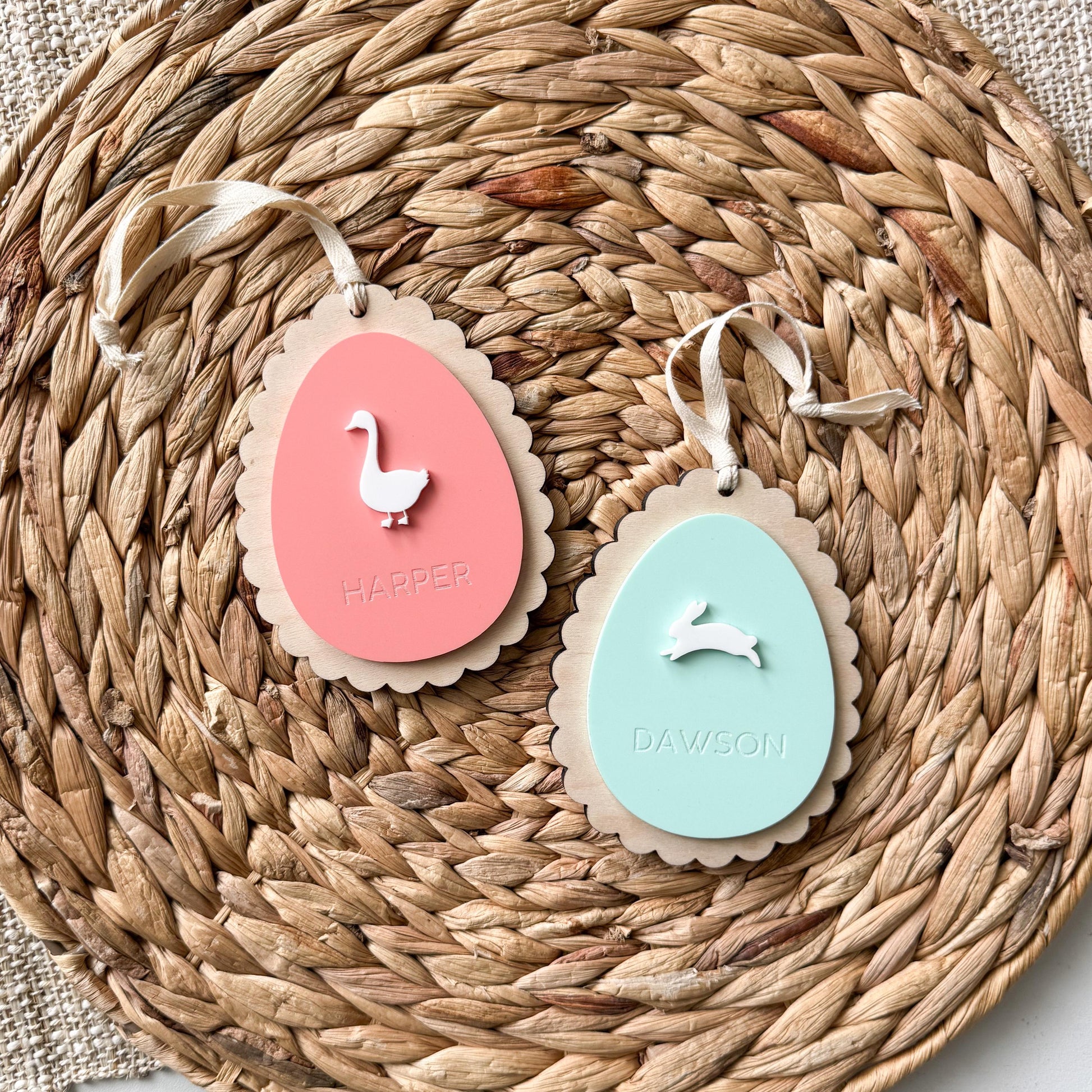 Personalized Easter egg basket name tag in wood and acrylic with custom child's name