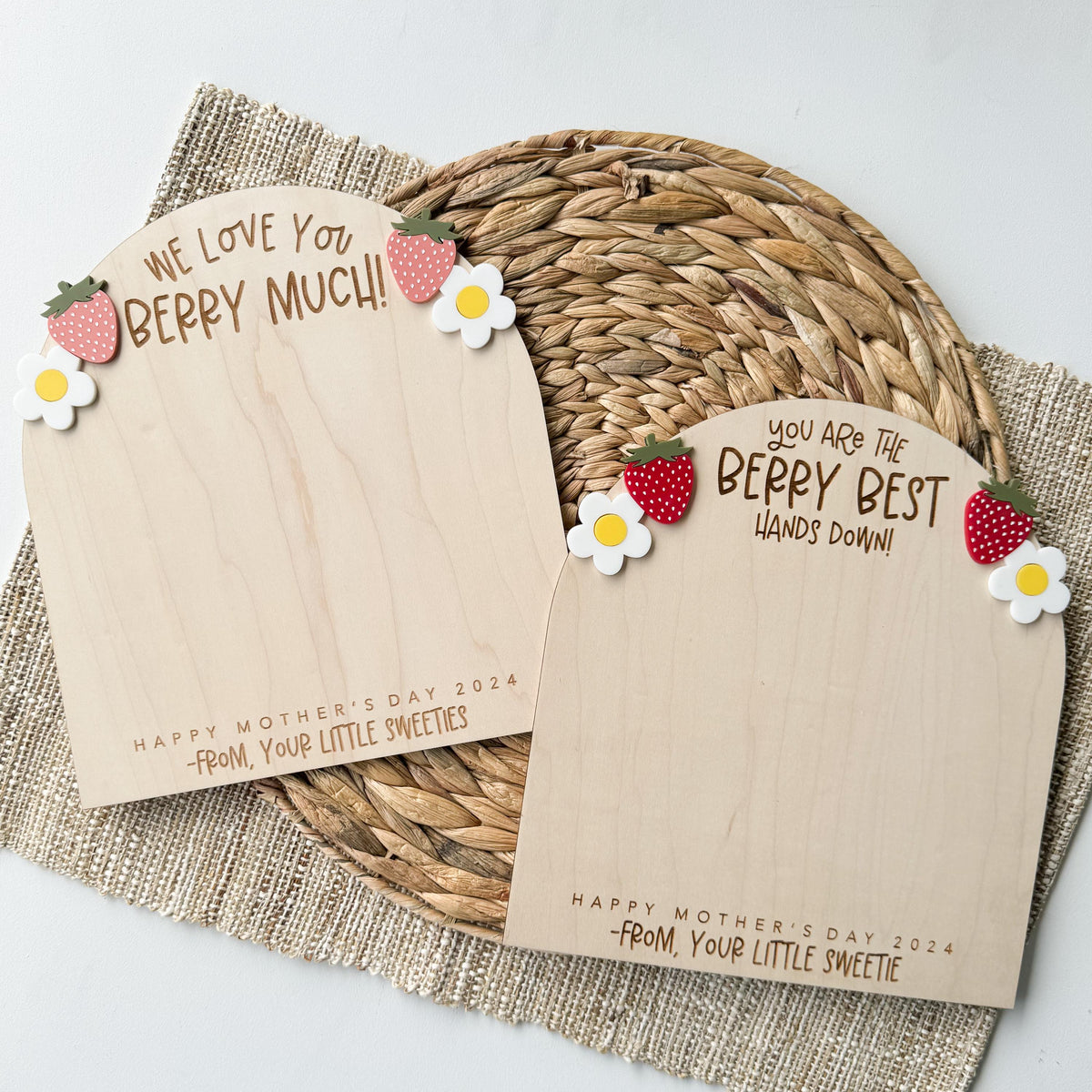 Handprint keepsake sign with acrylic strawberries and daisies