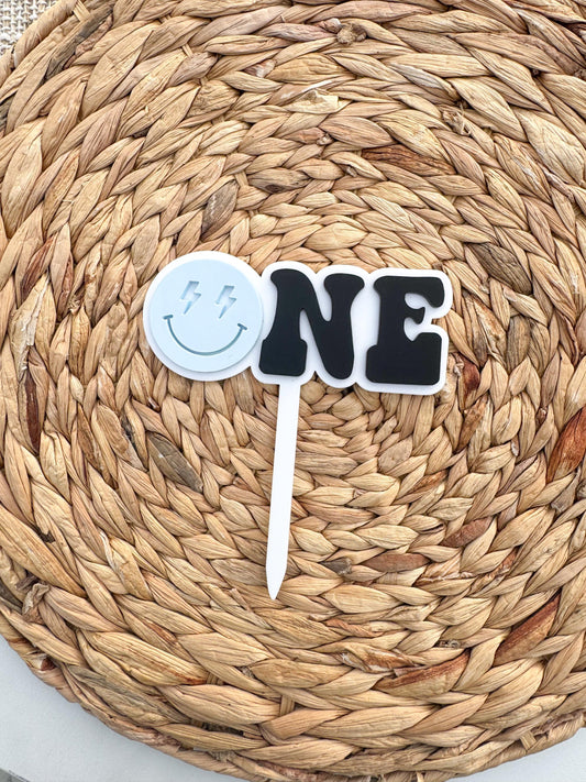 One Cake Topper | Birthday Party Decor | 1st birthday Party | boys birthday theme | Cake Topper | smiley face | girls bday party | custom