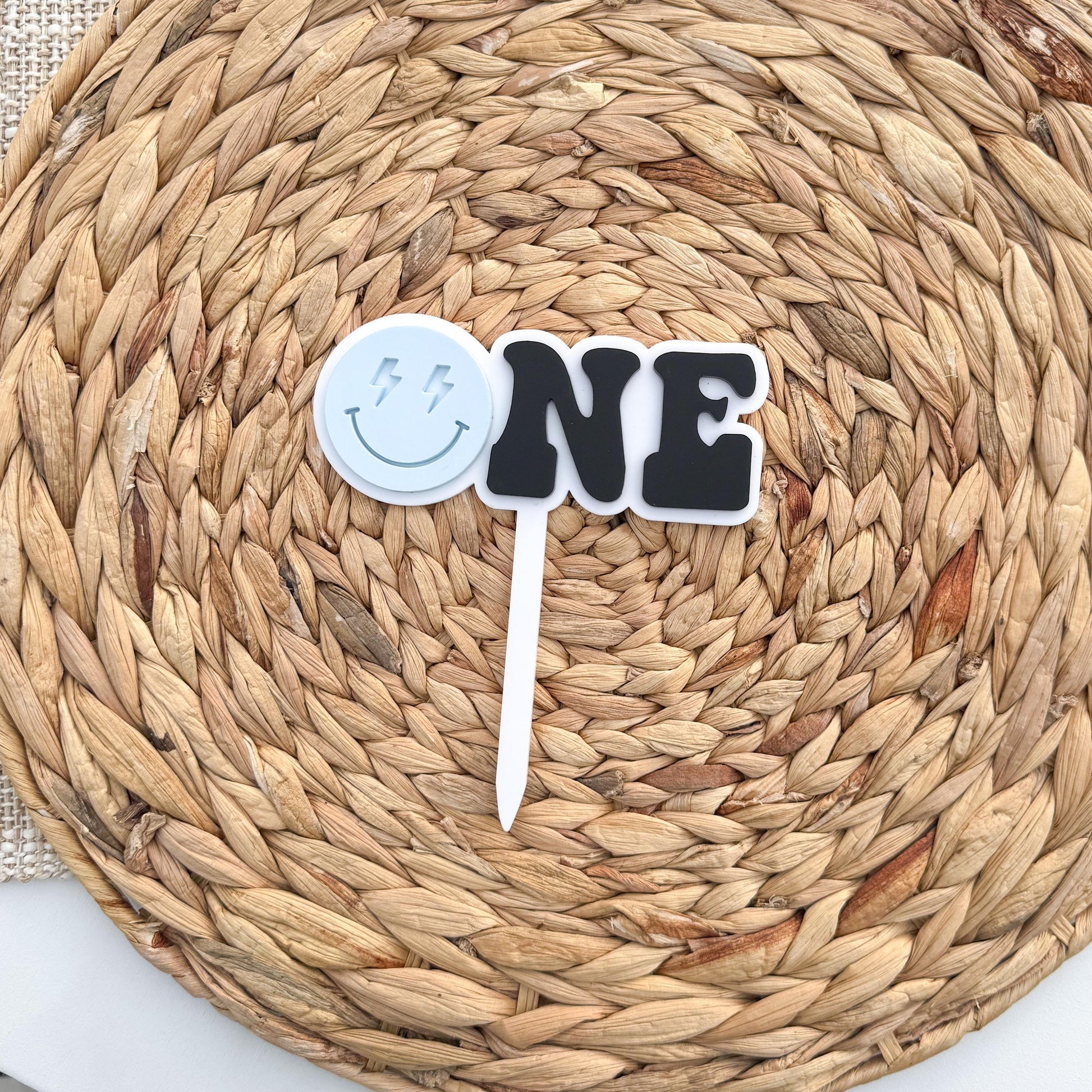 ONE Smiley Cake Topper | Checkered First Birthday | Modern Smash Cake Decor