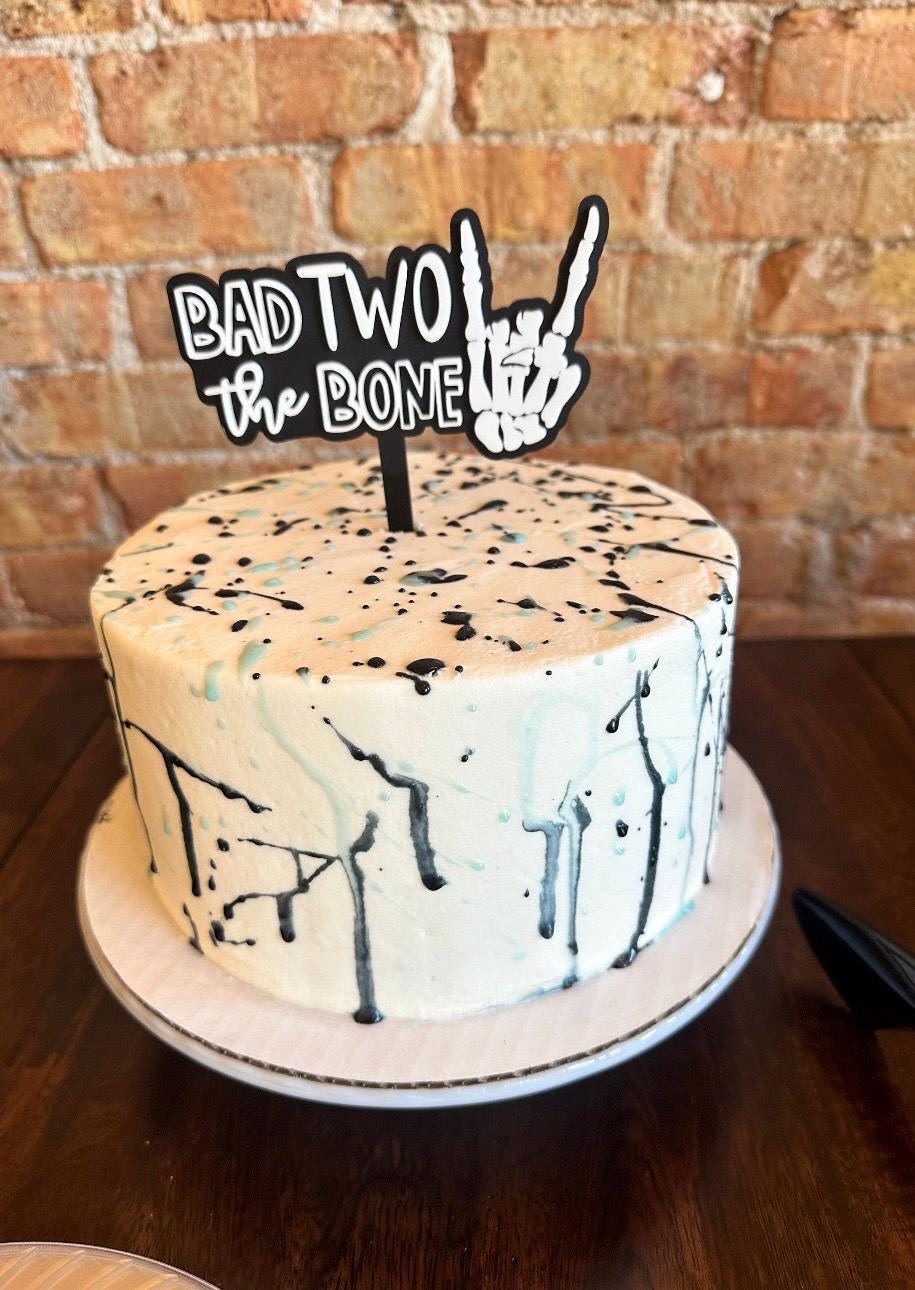 Bad Two The Bone Cake Topper | Birthday Party Decor | 2nd birthday | boys birthday theme | girls birthday | skull | dirt bike | acrylic