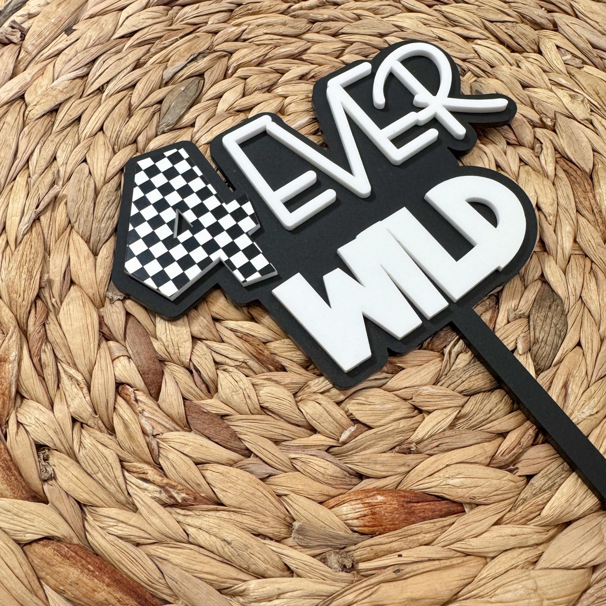 Custom Cake Topper | 4th Birthday Party Decor | 4ever wild party theme | checkered Party Decor | Wild child birthday | dirt bike theme