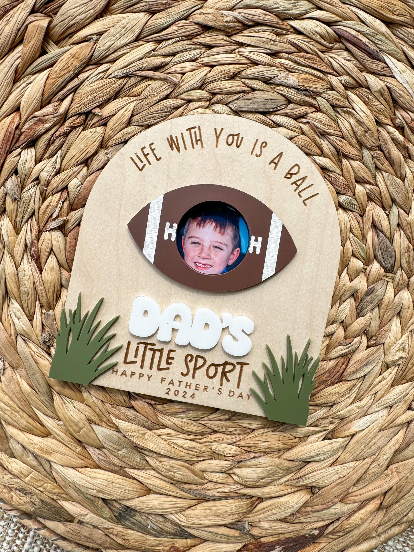 Personalized sports Dad wooden picture frame, Father's Day gift from kids