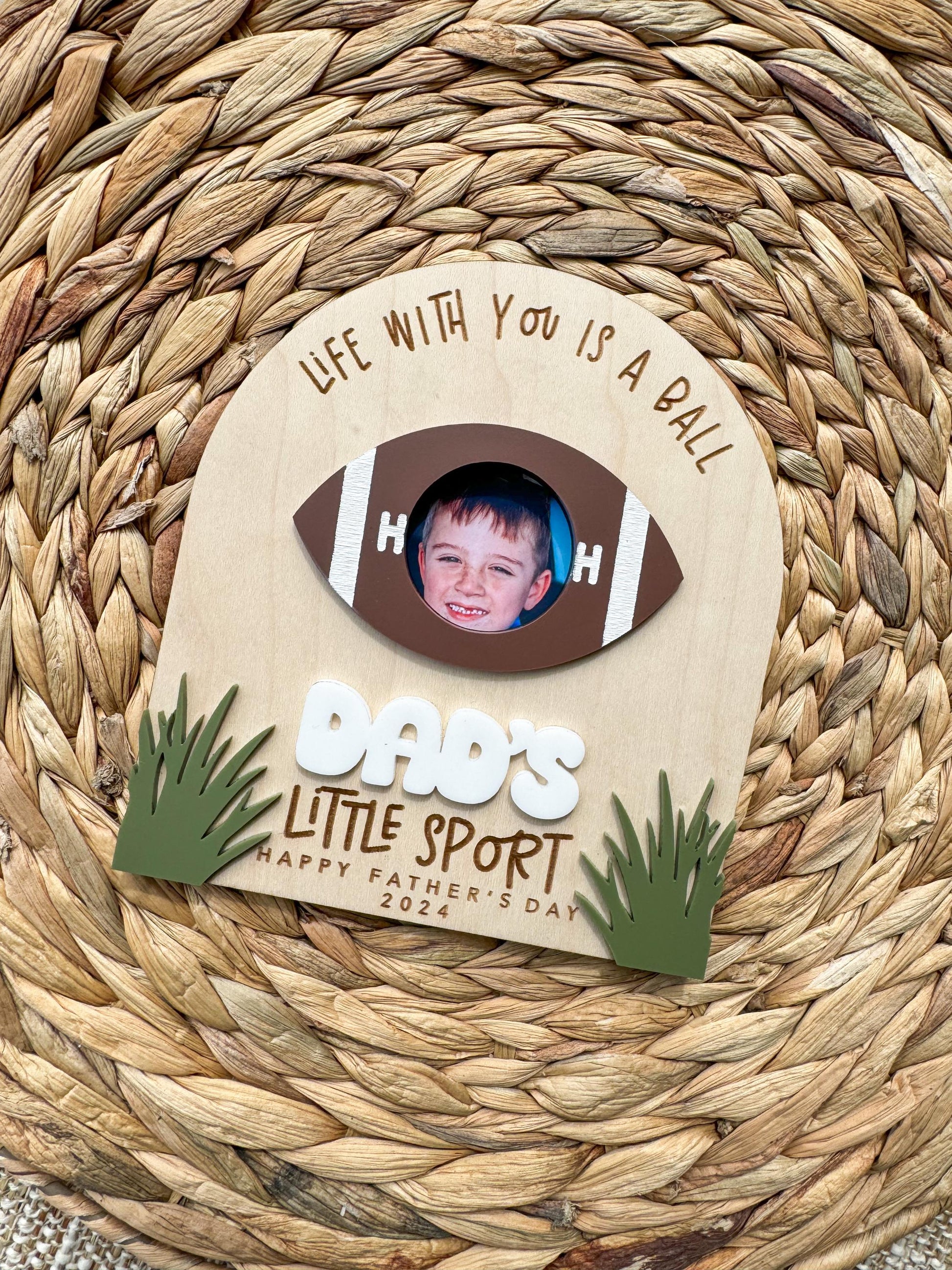 Personalized Sports Photo Frame | Father’s Day Wood Sign for Dad, Grandpa
