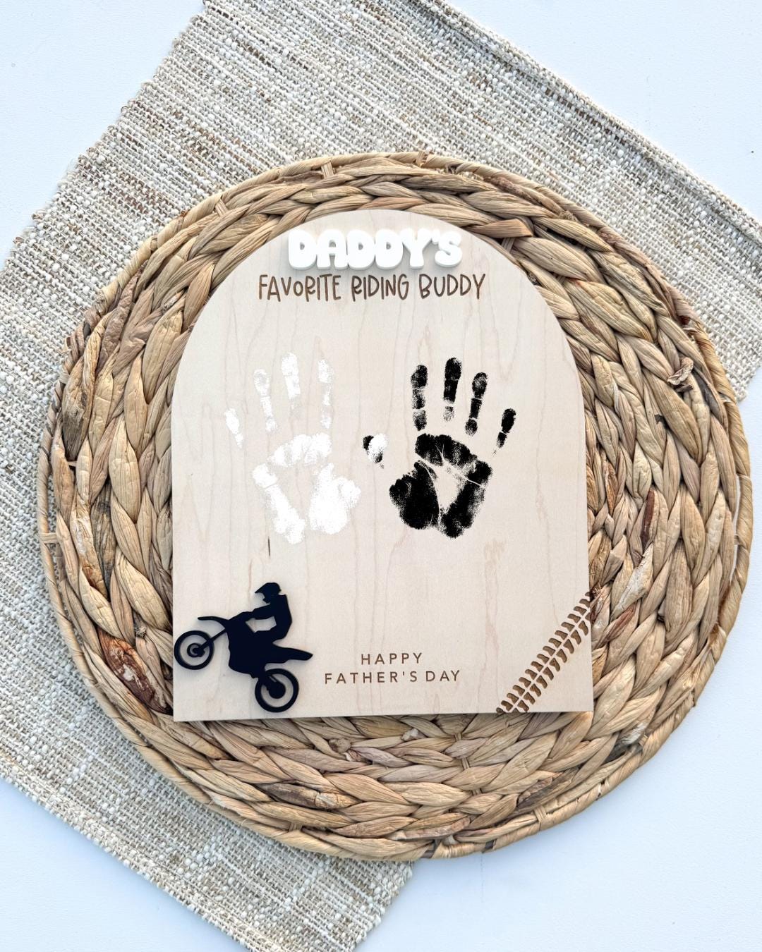 Personalized dirt bike handprint sign for moto Dad, Father's Day keepsake from kids