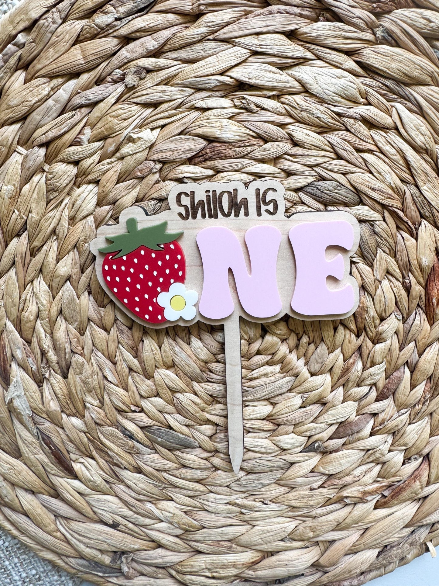 Strawberry One Cake Topper | Custom First Birthday Party Decor | 1st baby girls birthday theme | Berry First Birthday | personalized wooden