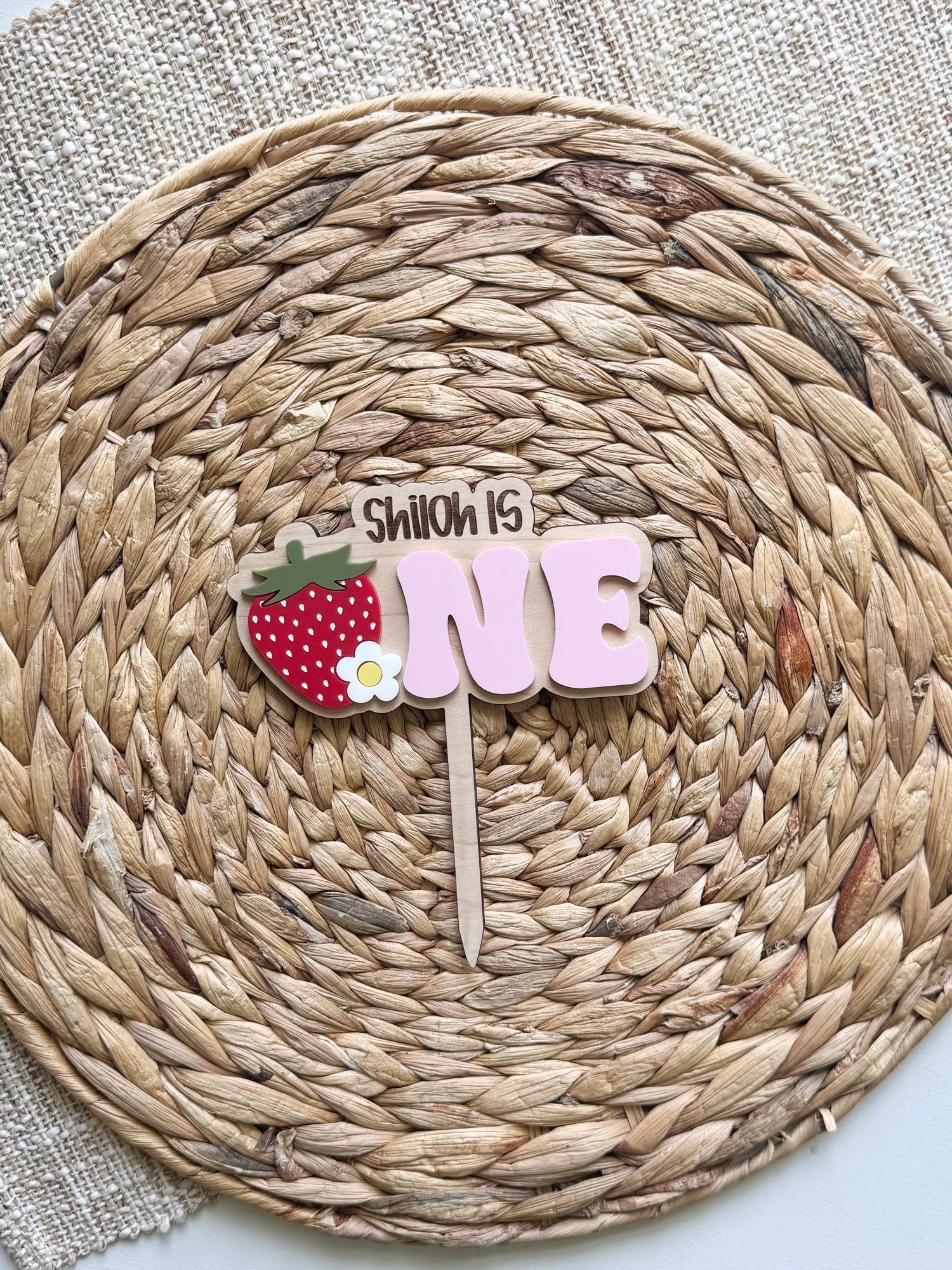 Strawberry One Cake Topper | Custom First Birthday Party Decor | 1st baby girls birthday theme | Berry First Birthday | personalized wooden