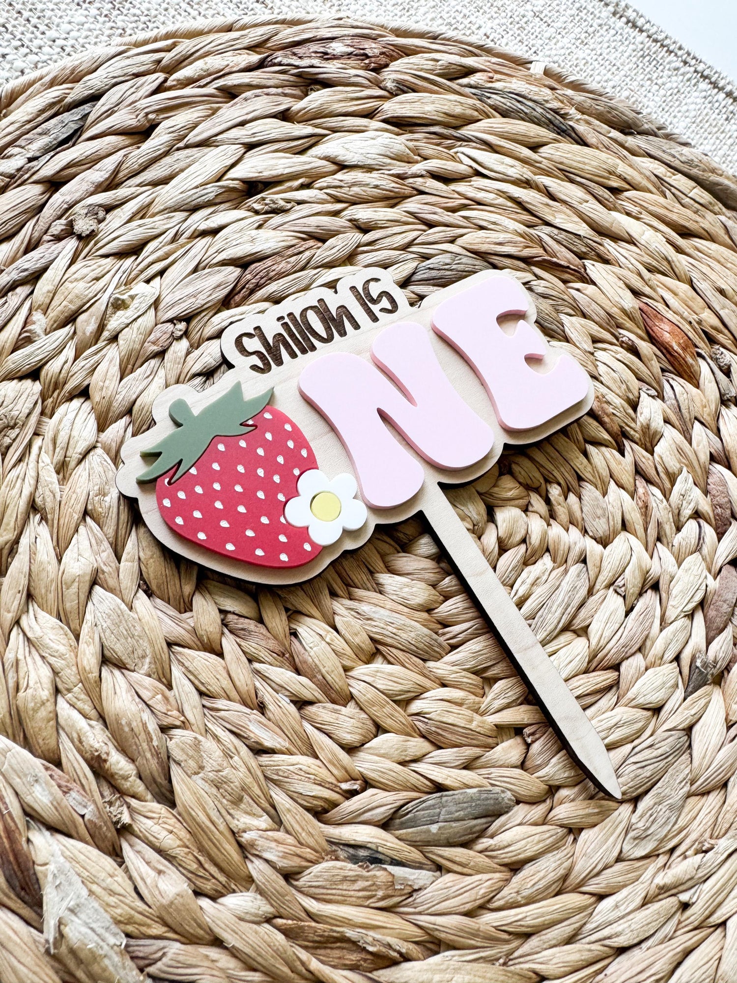 Strawberry One Cake Topper | Custom First Birthday Party Decor | 1st baby girls birthday theme | Berry First Birthday | personalized wooden