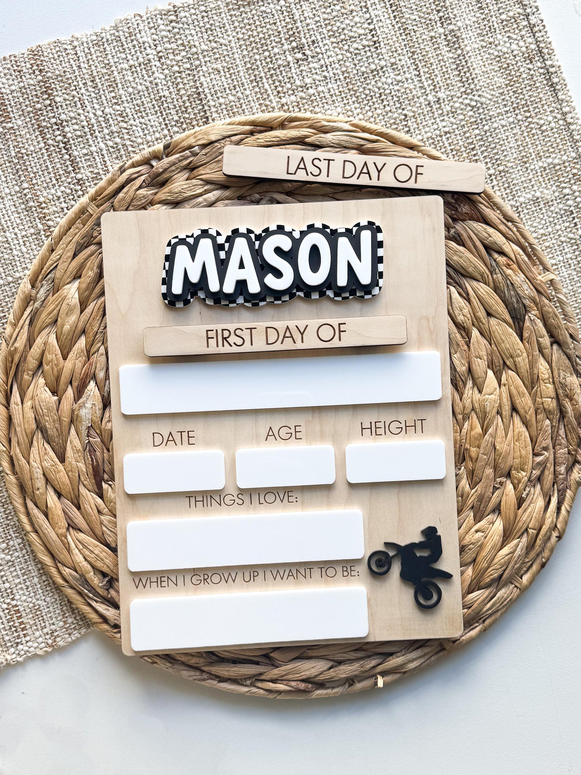 Dirt Bike Back To School Sign | Custom Reusable First Day Board | Personalized Last Day of School Sign For Kids | Motocross Dry Erase Board