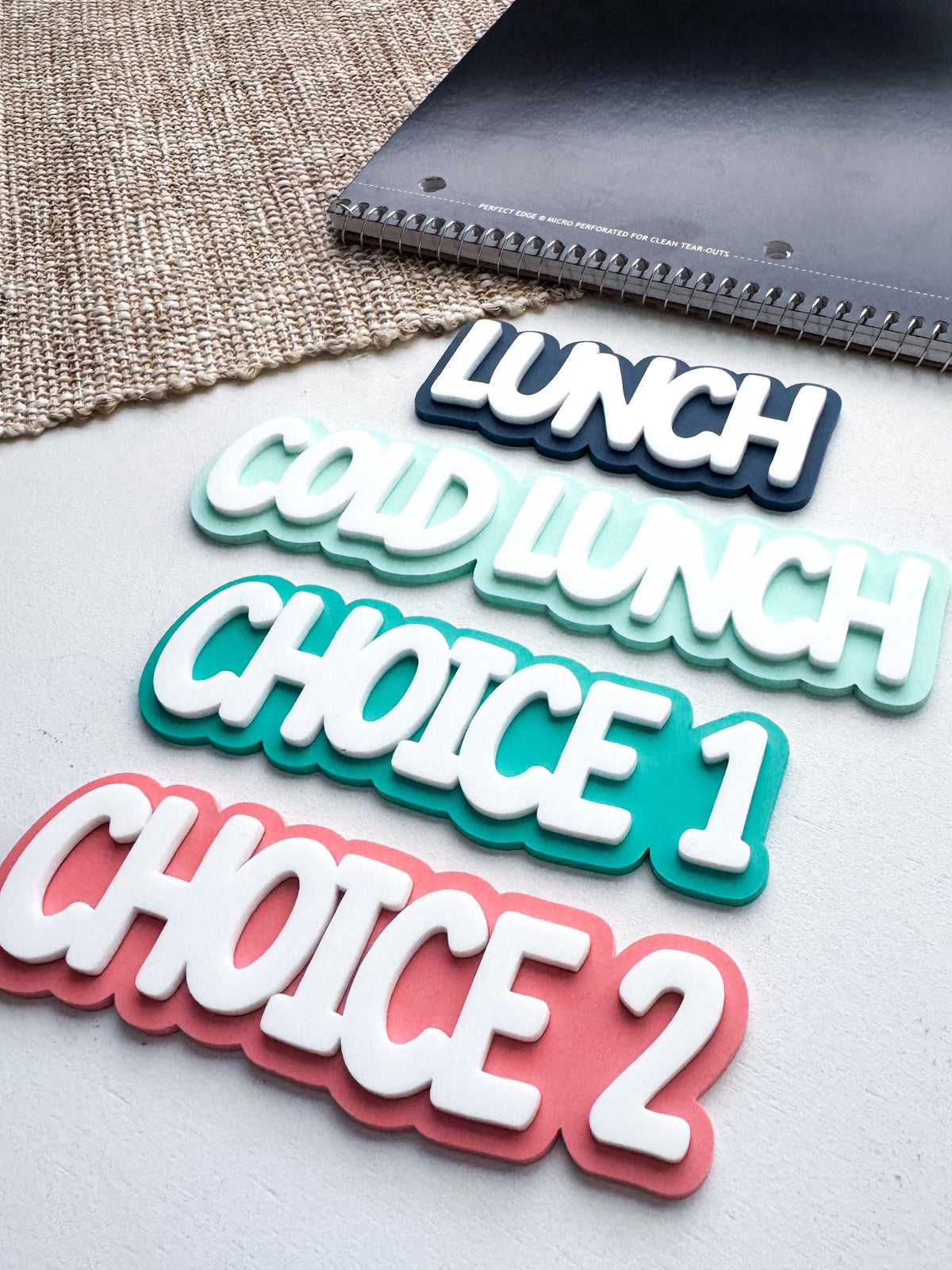 Colorful custom acrylic subject labels with magnet backs for classroom schedules