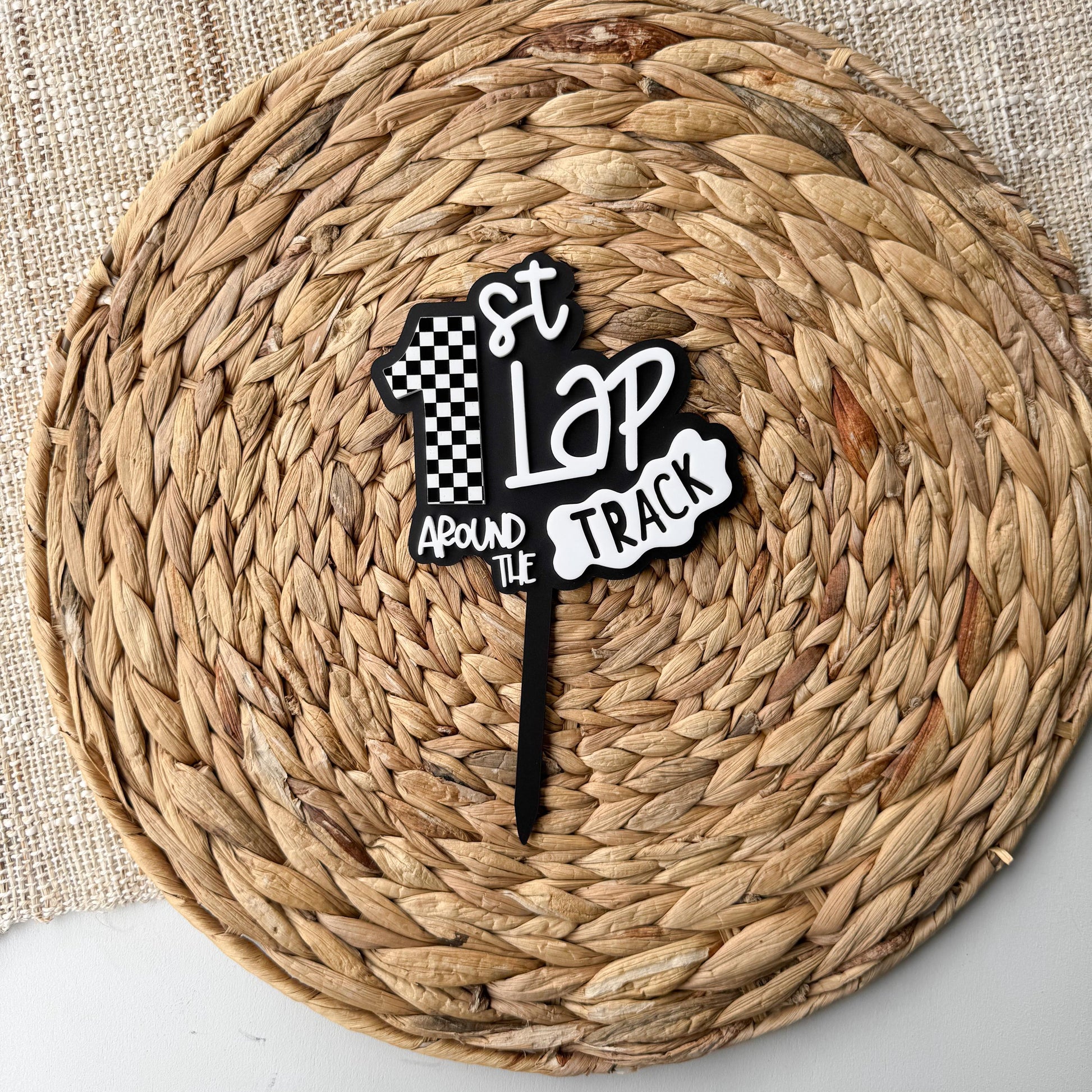Dirt Bike 1st Birthday Cake Topper | Checkered Acrylic Race Car Decor