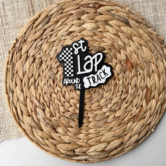 Dirt Bike 1st Birthday Cake Topper | Checkered Acrylic Race Car Decor