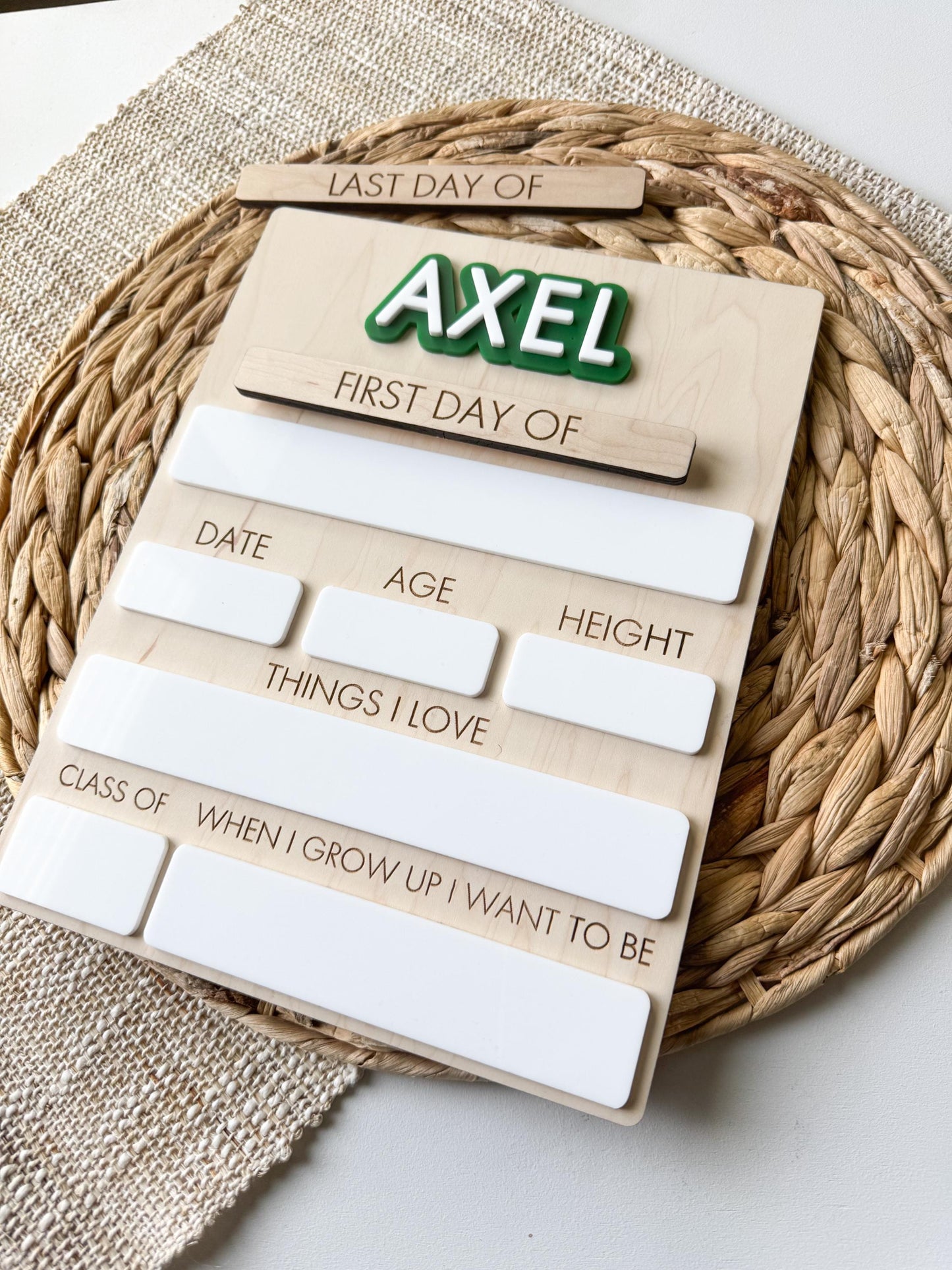 Back To School Sign | Custom First Day Of School Keepsake for Kids | Last Day of School | Interchangeable Dry Erase | Reusable Board
