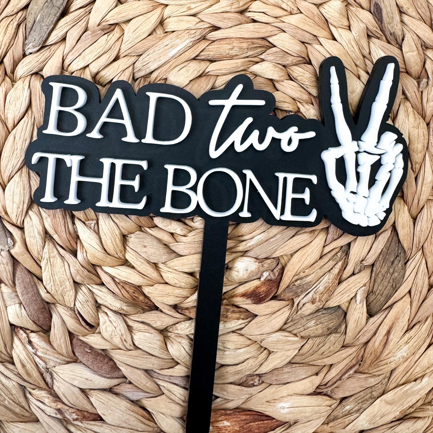 Bad Two The Bone Cake Topper: Acrylic Skull, Dirt Bike 2nd Birthday
