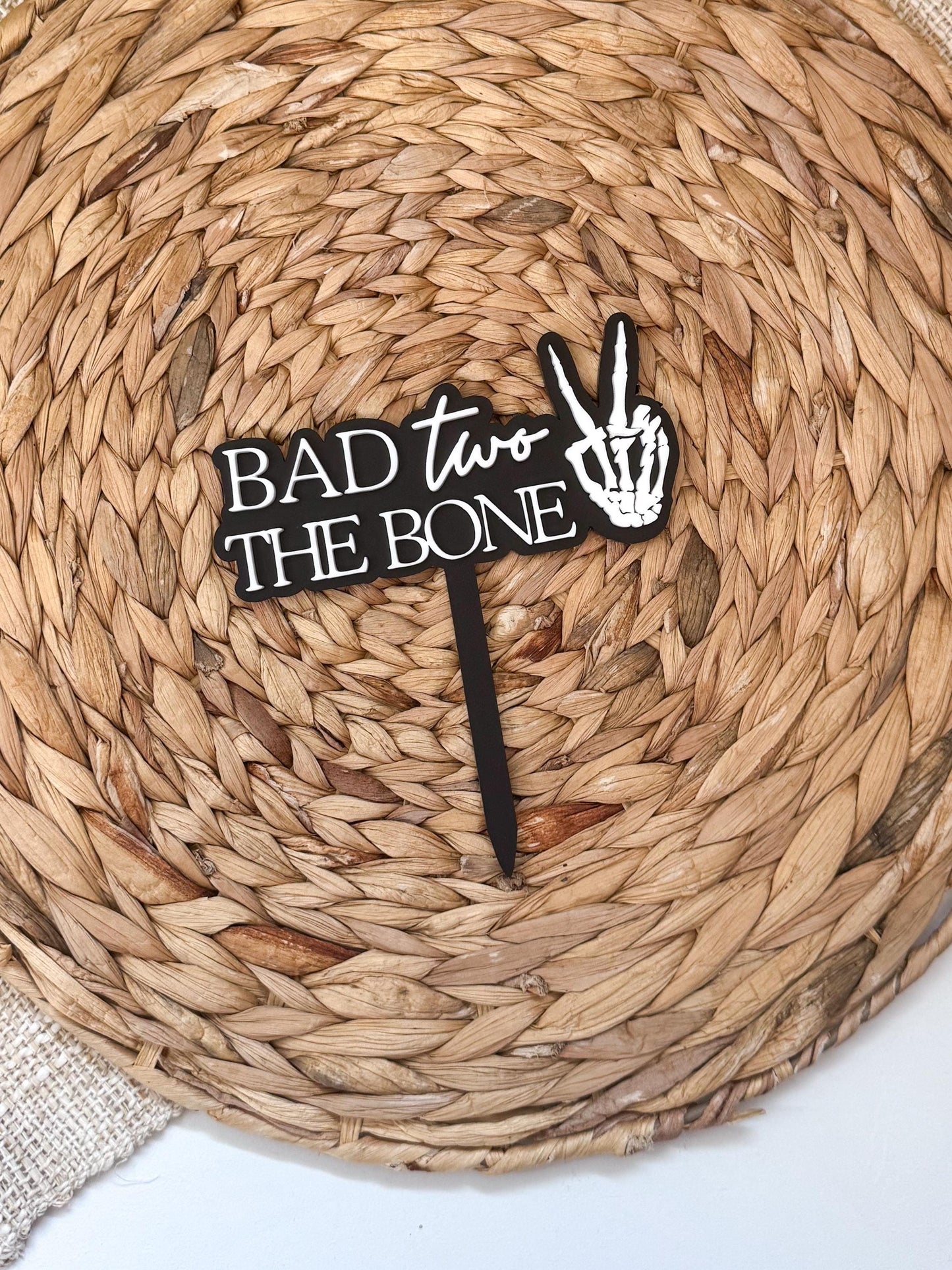 Bad Two The Bone Cake Topper: Acrylic Skull, Dirt Bike 2nd Birthday