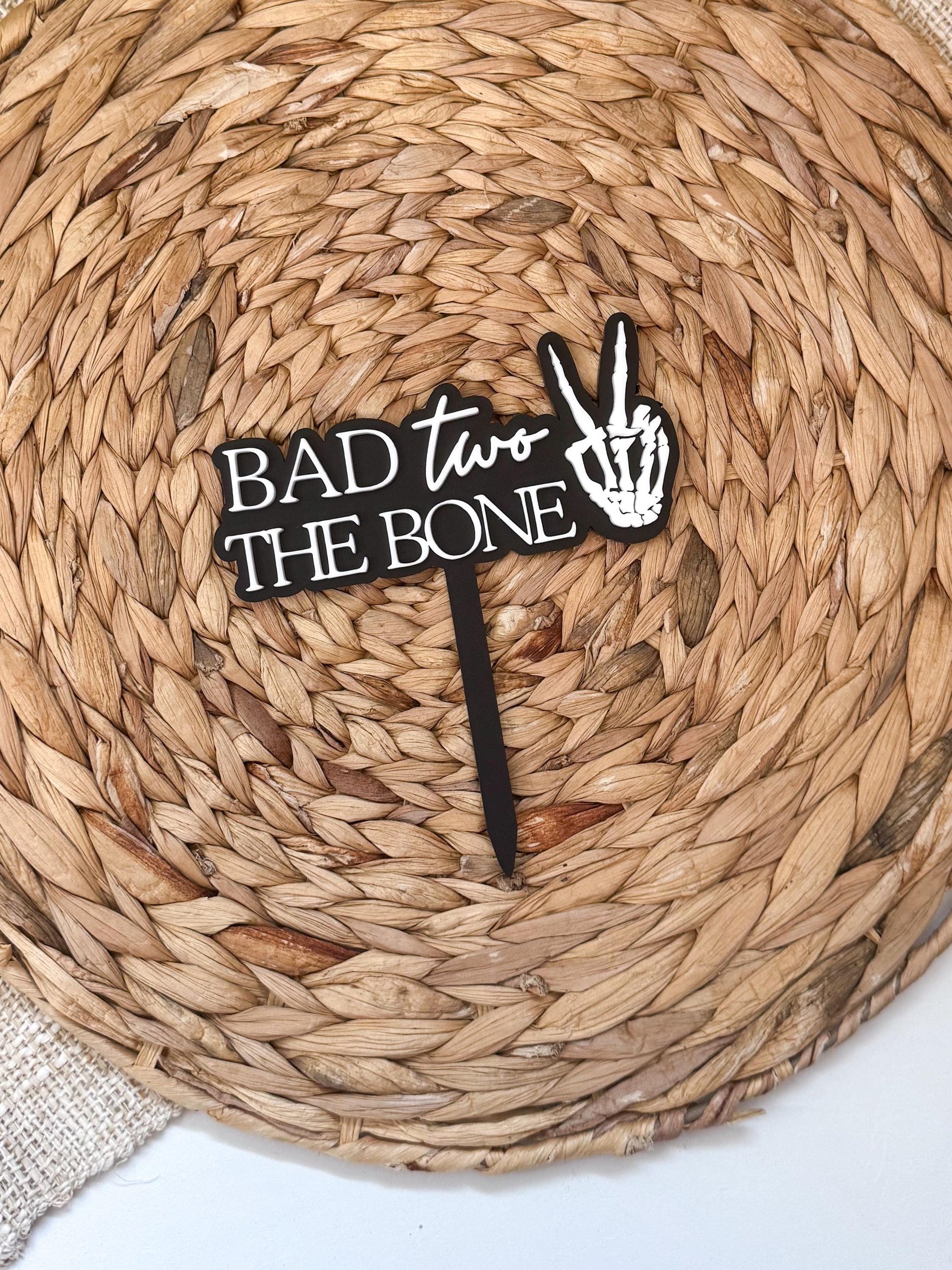 Bad Two The Bone Cake Topper: Acrylic Skull, Dirt Bike 2nd Birthday