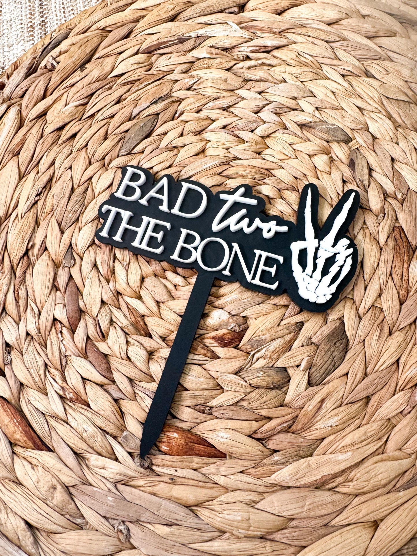 Bad Two The Bone Cake Topper: Acrylic Skull, Dirt Bike 2nd Birthday