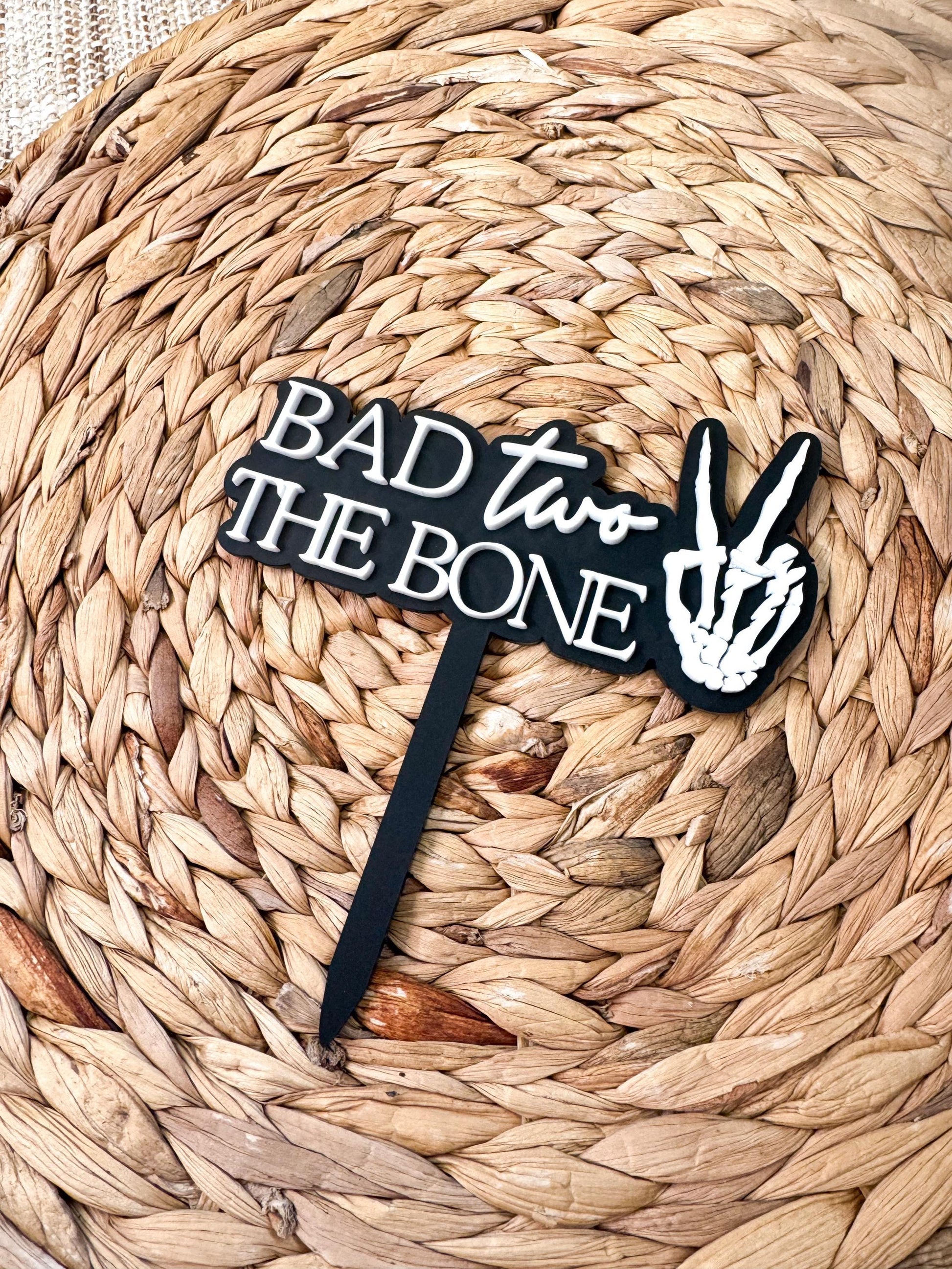 Bad Two The Bone Cake Topper: Acrylic Skull, Dirt Bike 2nd Birthday