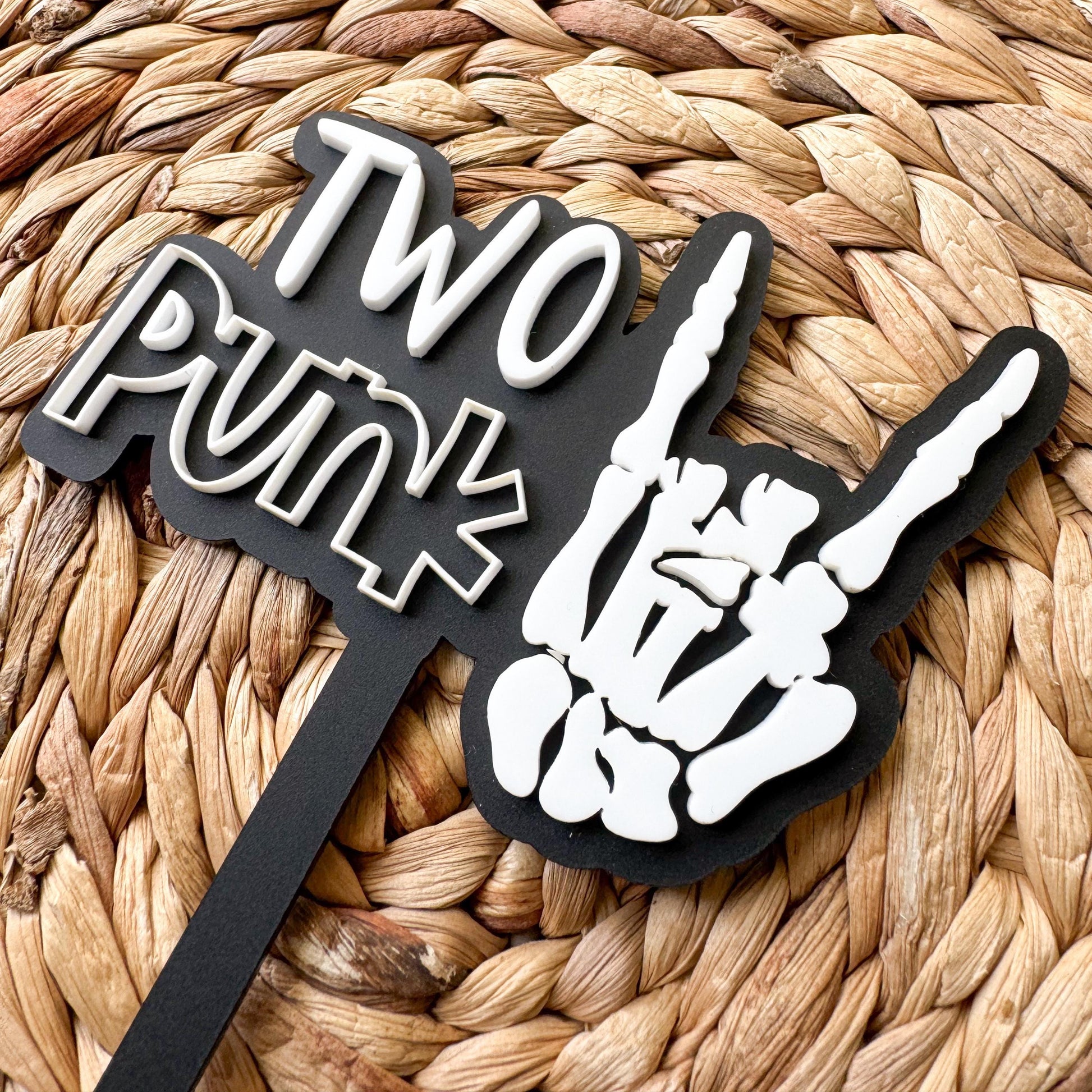 Two Punk Cake Topper: Skeleton Hand, 2nd Birthday Decor
