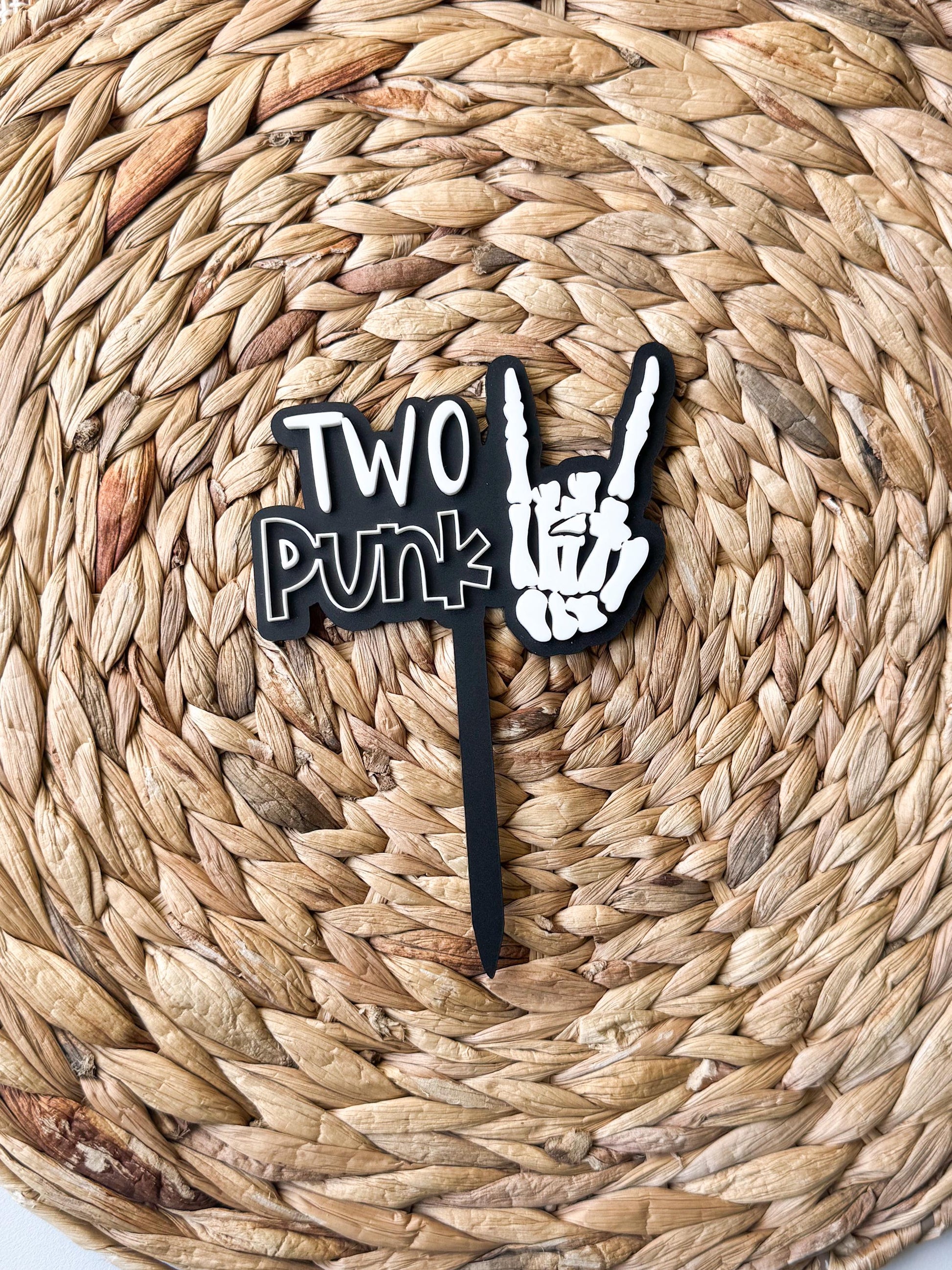 Two Punk Cake Topper: Skeleton Hand, 2nd Birthday Decor